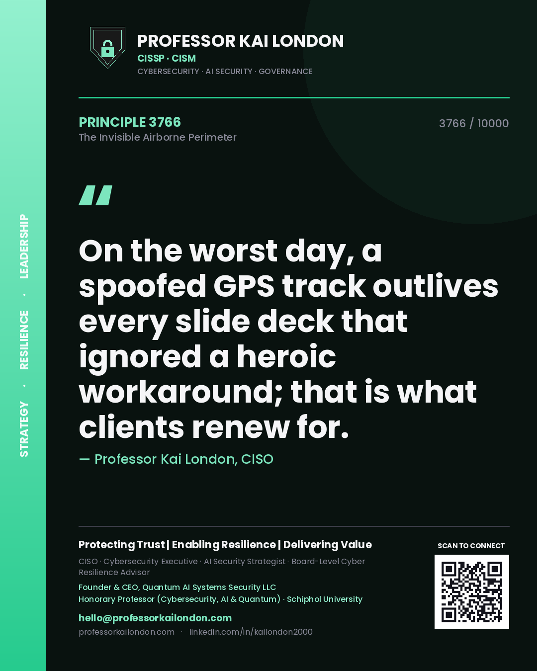 Professor Kai London principle 3766: On the worst day, a spoofed GPS track outlives every slide deck that ignored a heroic workaround; that is what clients renew for.
