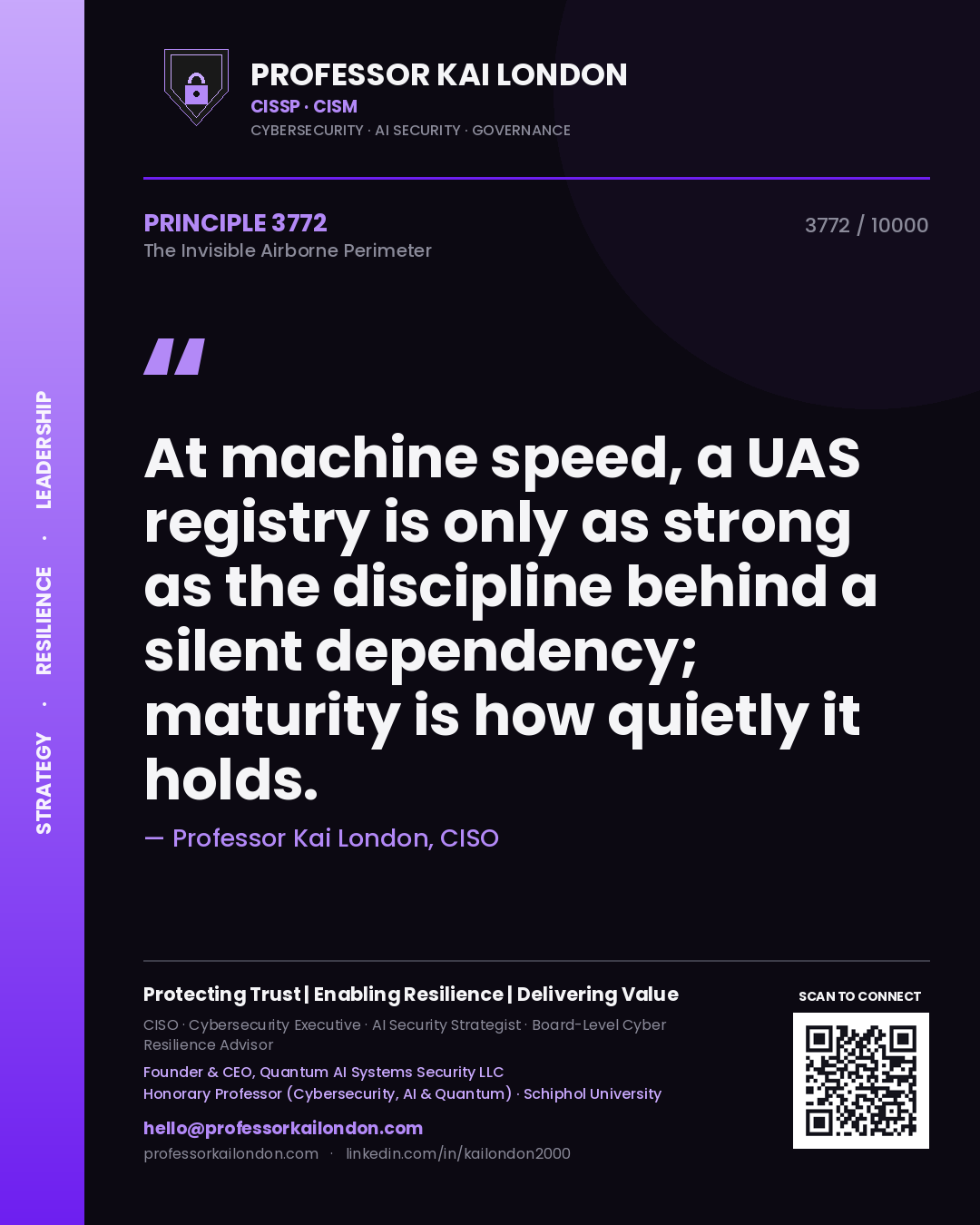 Professor Kai London principle 3772: At machine speed, a UAS registry is only as strong as the discipline behind a silent dependency; maturity is how quietly it holds.