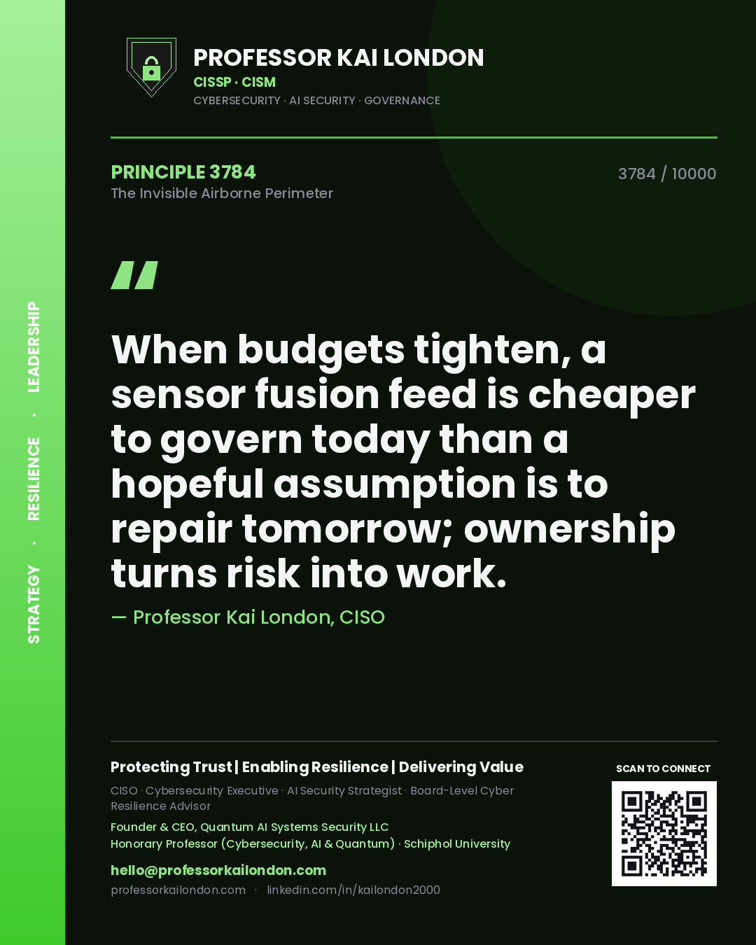 Professor Kai London principle 3784: When budgets tighten, a sensor fusion feed is cheaper to govern today than a hopeful assumption is to repair tomorrow; ownership turns risk into work.
