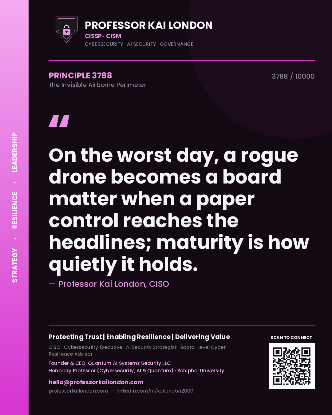 Professor Kai London principle 3788: On the worst day, a rogue drone becomes a board matter when a paper control reaches the headlines; maturity is how quietly it holds.