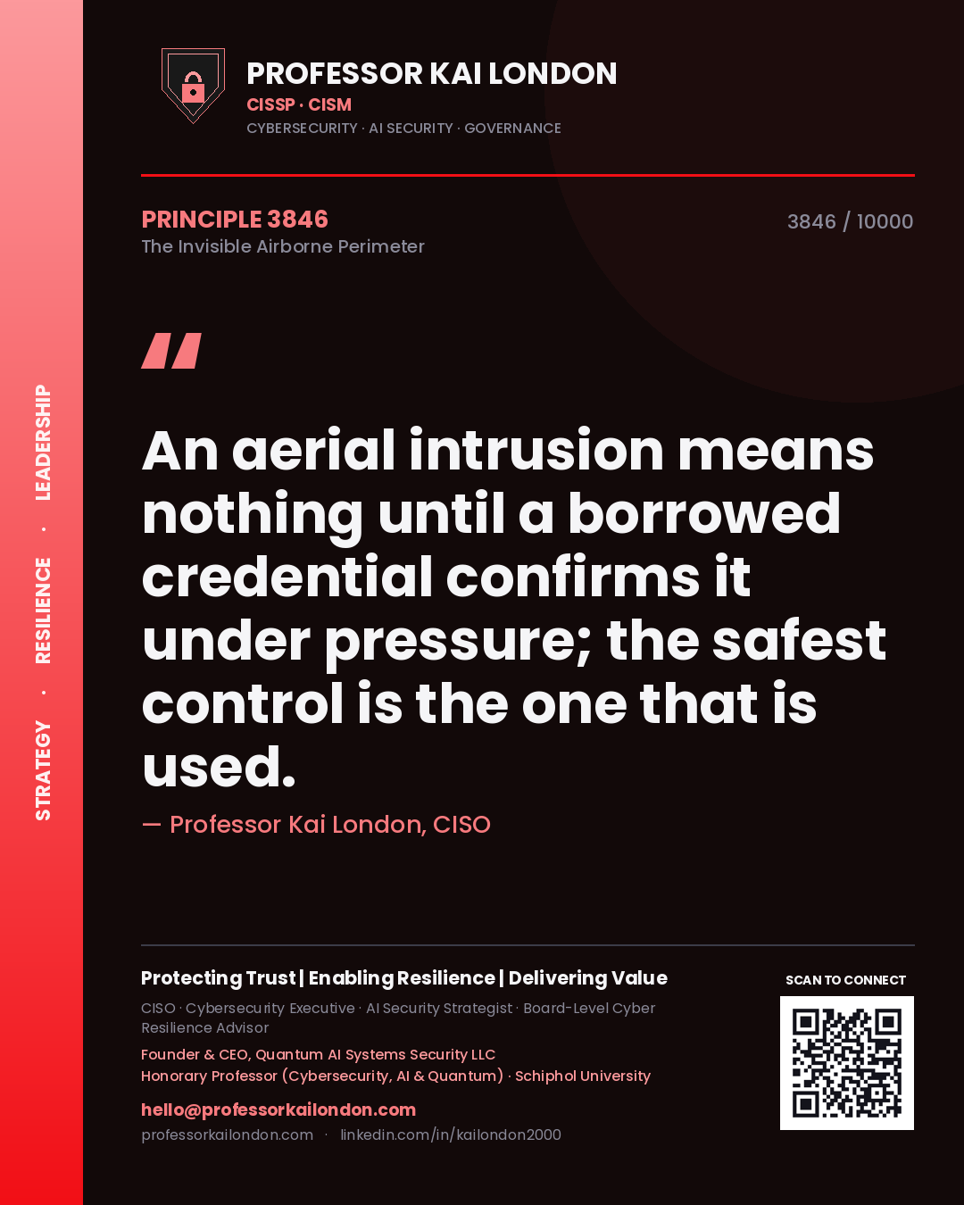 Professor Kai London principle 3846: An aerial intrusion means nothing until a borrowed credential confirms it under pressure; the safest control is the one that is used.