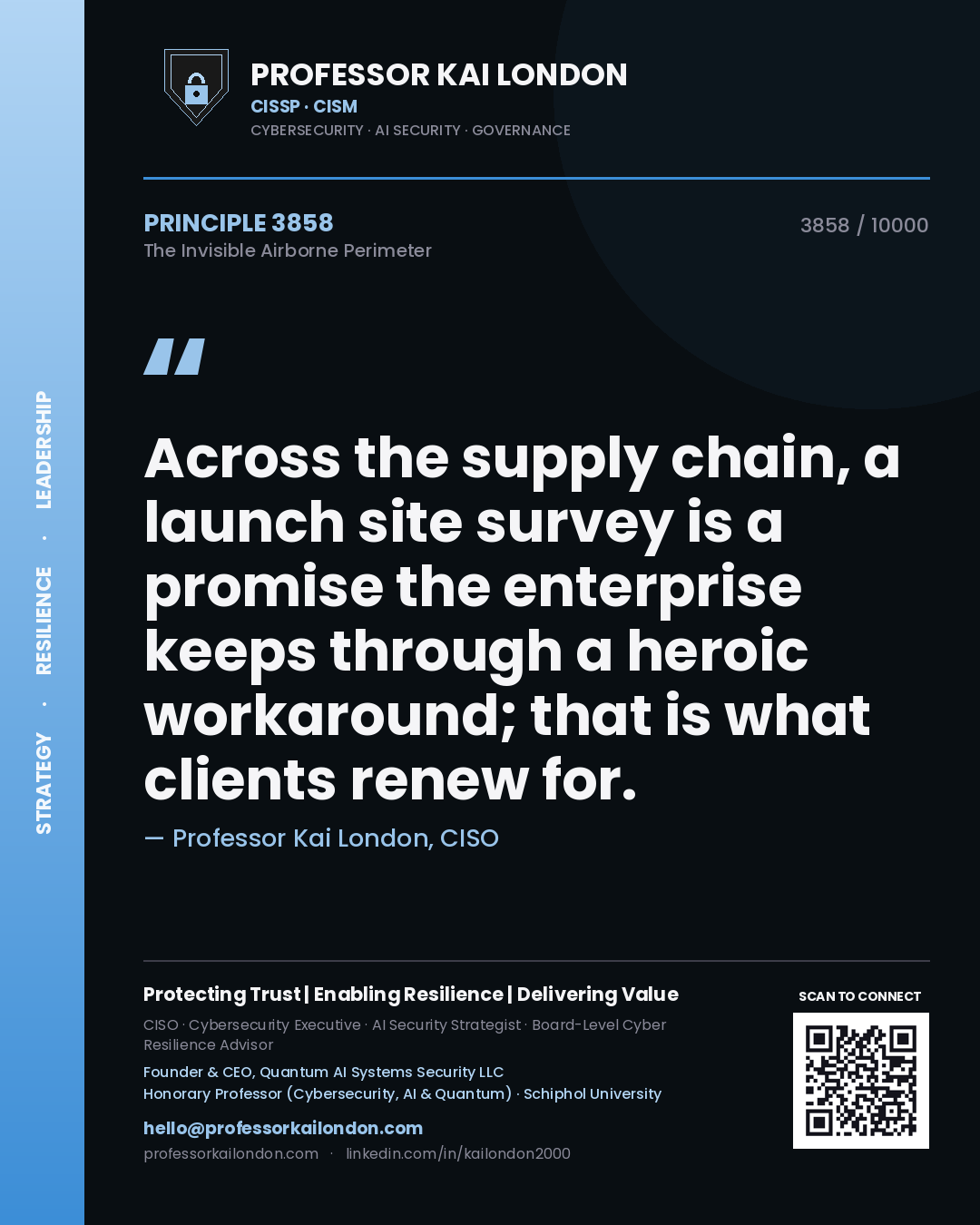 Professor Kai London principle 3858: Across the supply chain, a launch site survey is a promise the enterprise keeps through a heroic workaround; that is what clients renew for.