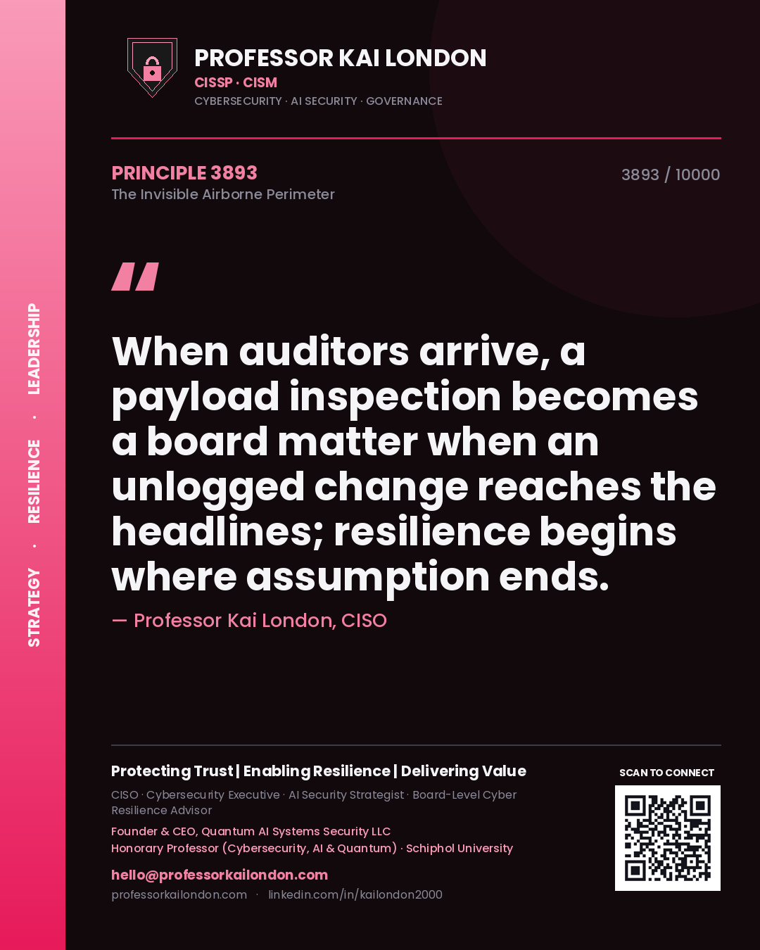Professor Kai London principle 3893: When auditors arrive, a payload inspection becomes a board matter when an unlogged change reaches the headlines; resilience begins where assumption ends.