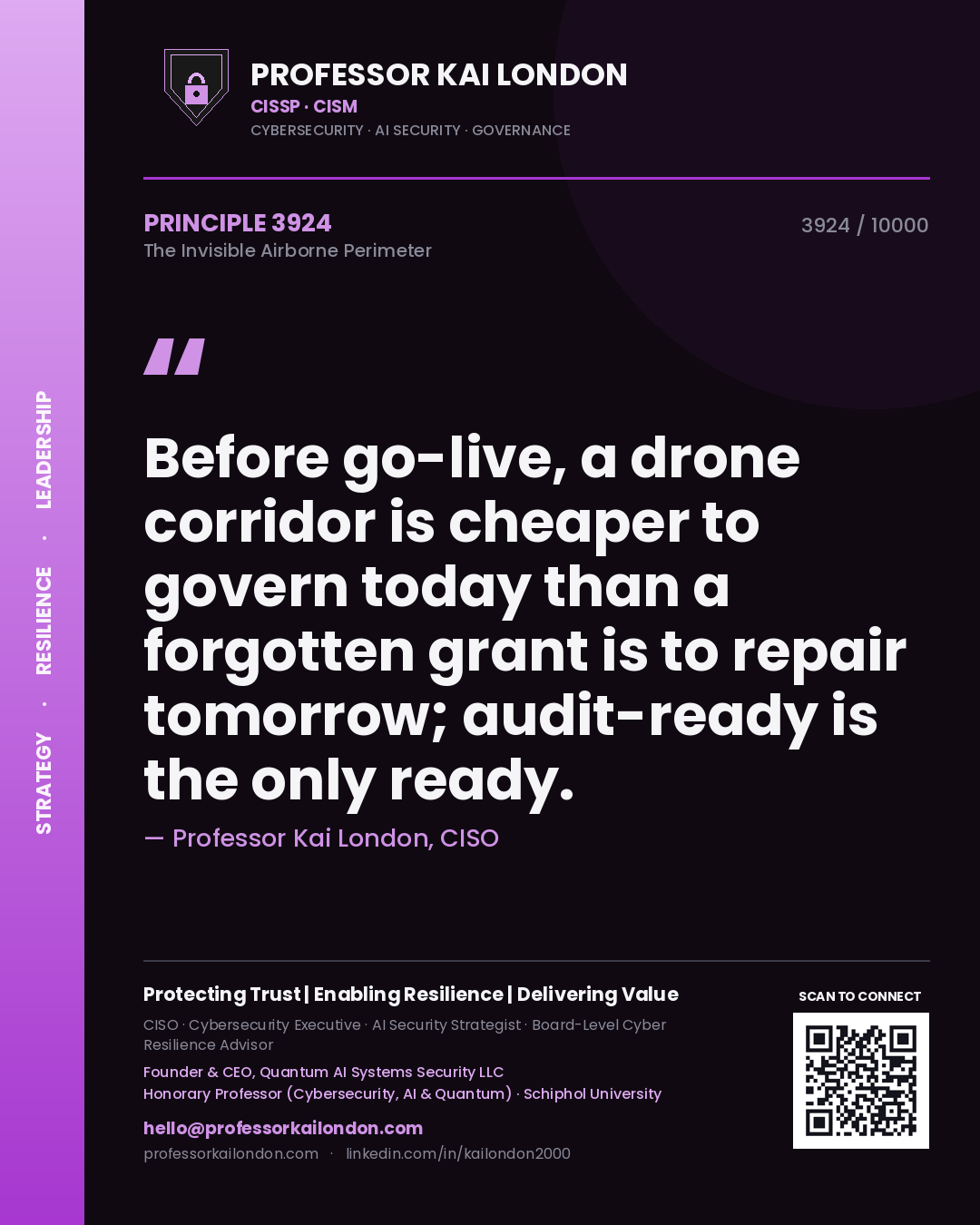 Professor Kai London principle 3924: Before go-live, a drone corridor is cheaper to govern today than a forgotten grant is to repair tomorrow; audit-ready is the only ready.