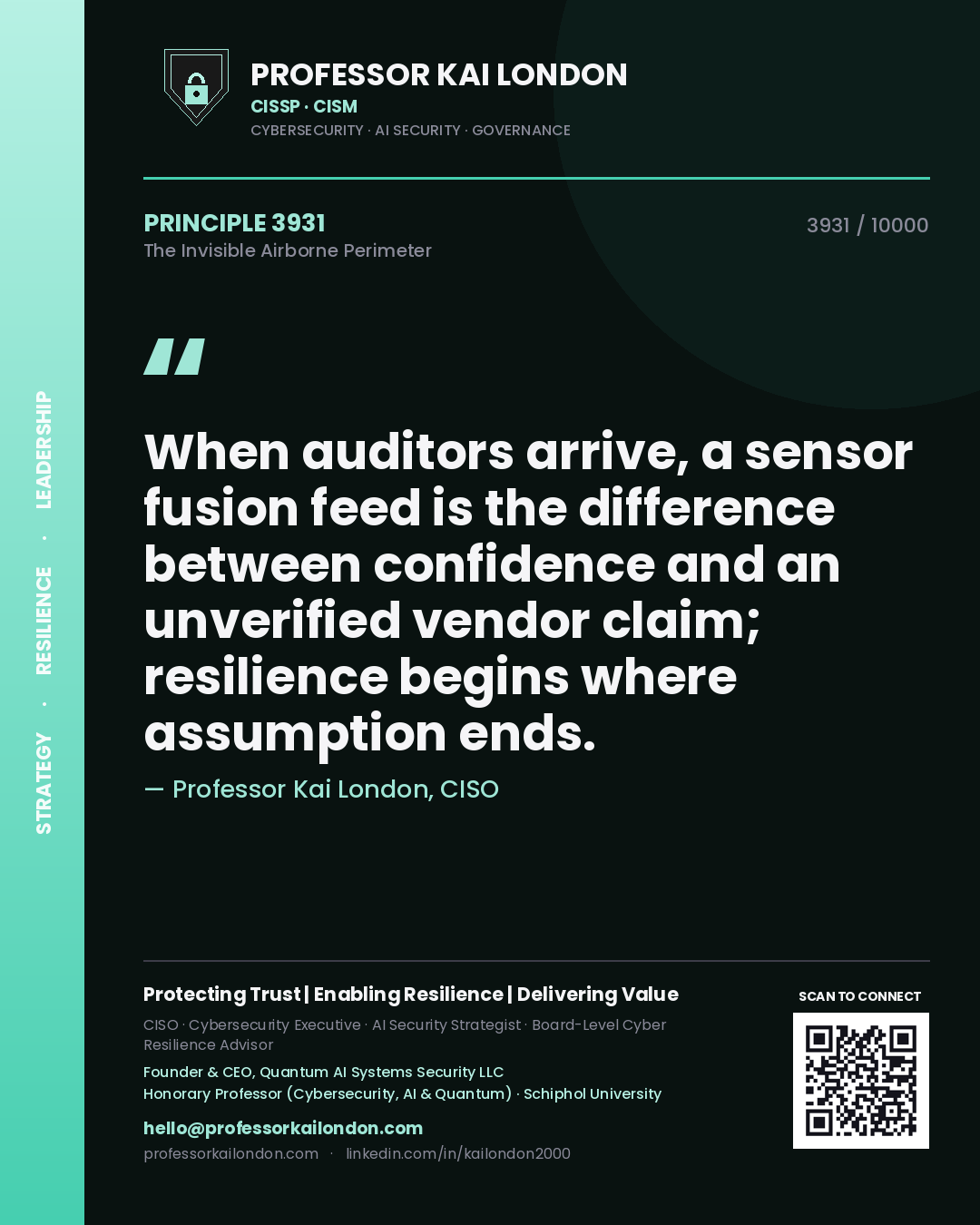 Professor Kai London principle 3931: When auditors arrive, a sensor fusion feed is the difference between confidence and an unverified vendor claim; resilience begins where assumption ends.