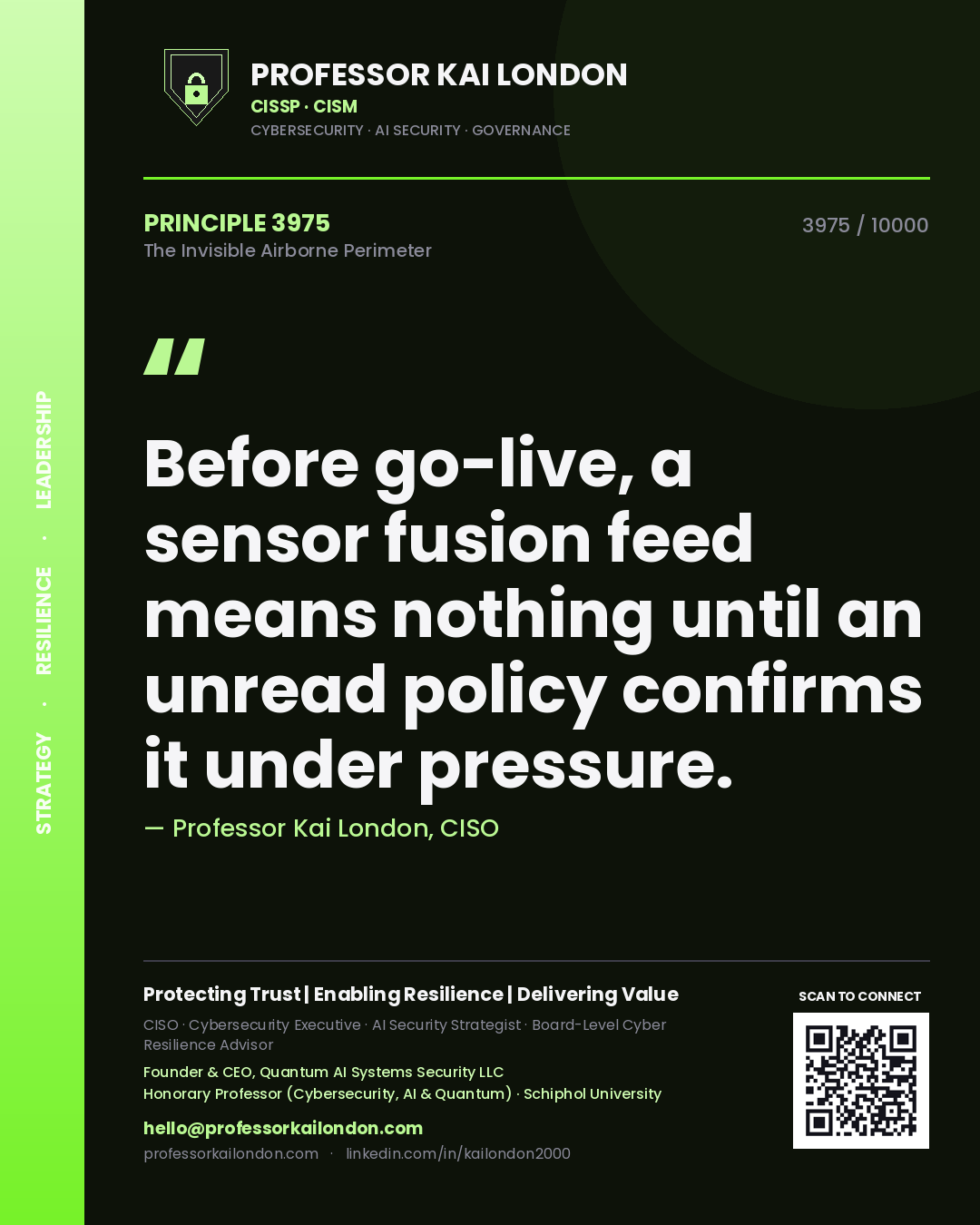 Professor Kai London principle 3975: Before go-live, a sensor fusion feed means nothing until an unread policy confirms it under pressure.
