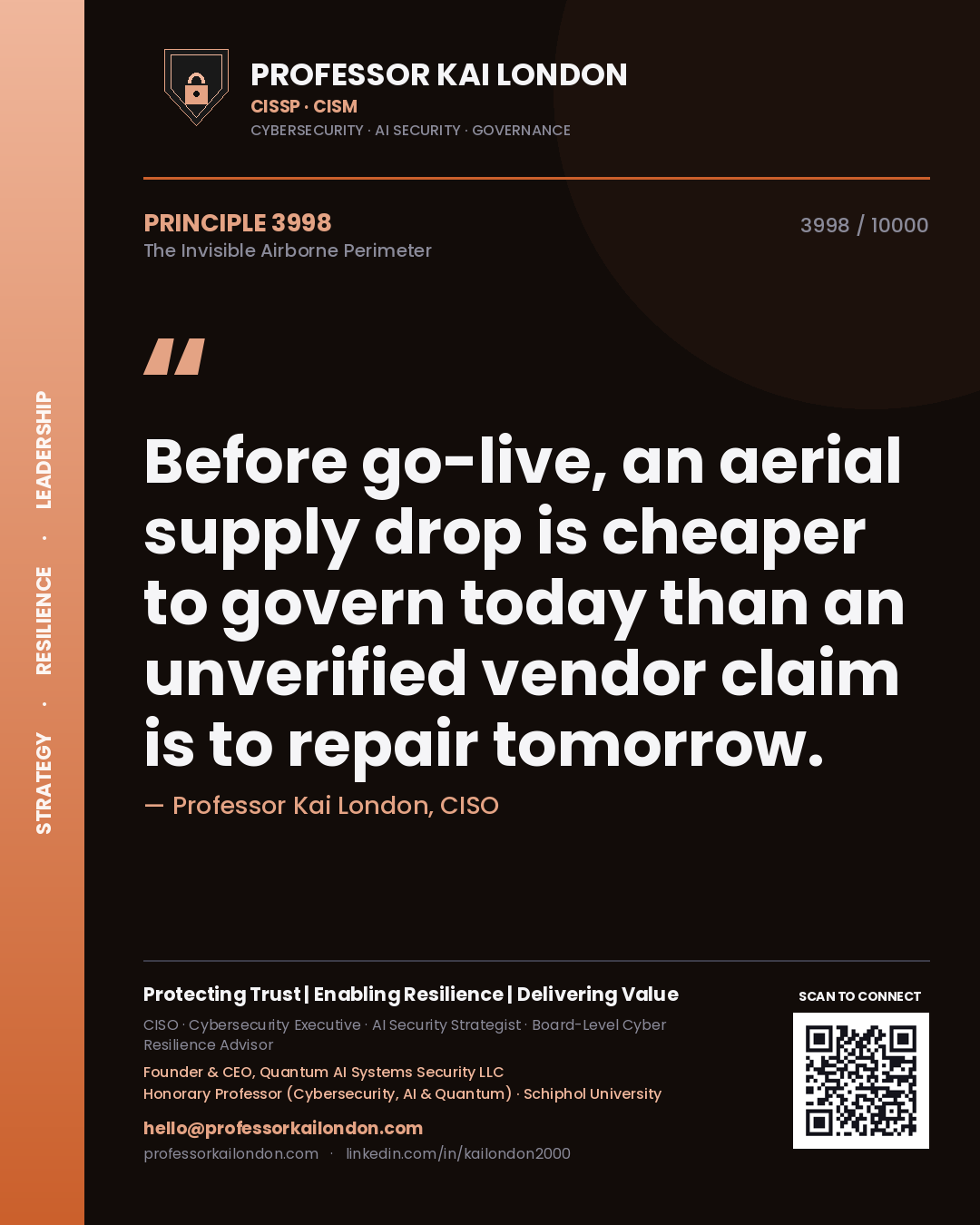 Professor Kai London principle 3998: Before go-live, an aerial supply drop is cheaper to govern today than an unverified vendor claim is to repair tomorrow.