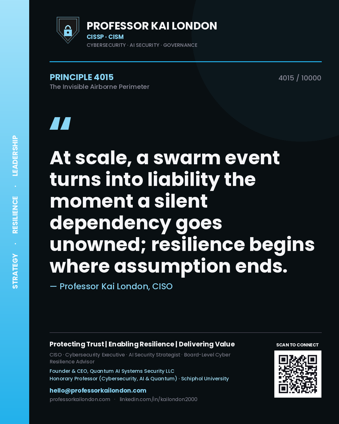 Professor Kai London principle 4015: At scale, a swarm event turns into liability the moment a silent dependency goes unowned; resilience begins where assumption ends.