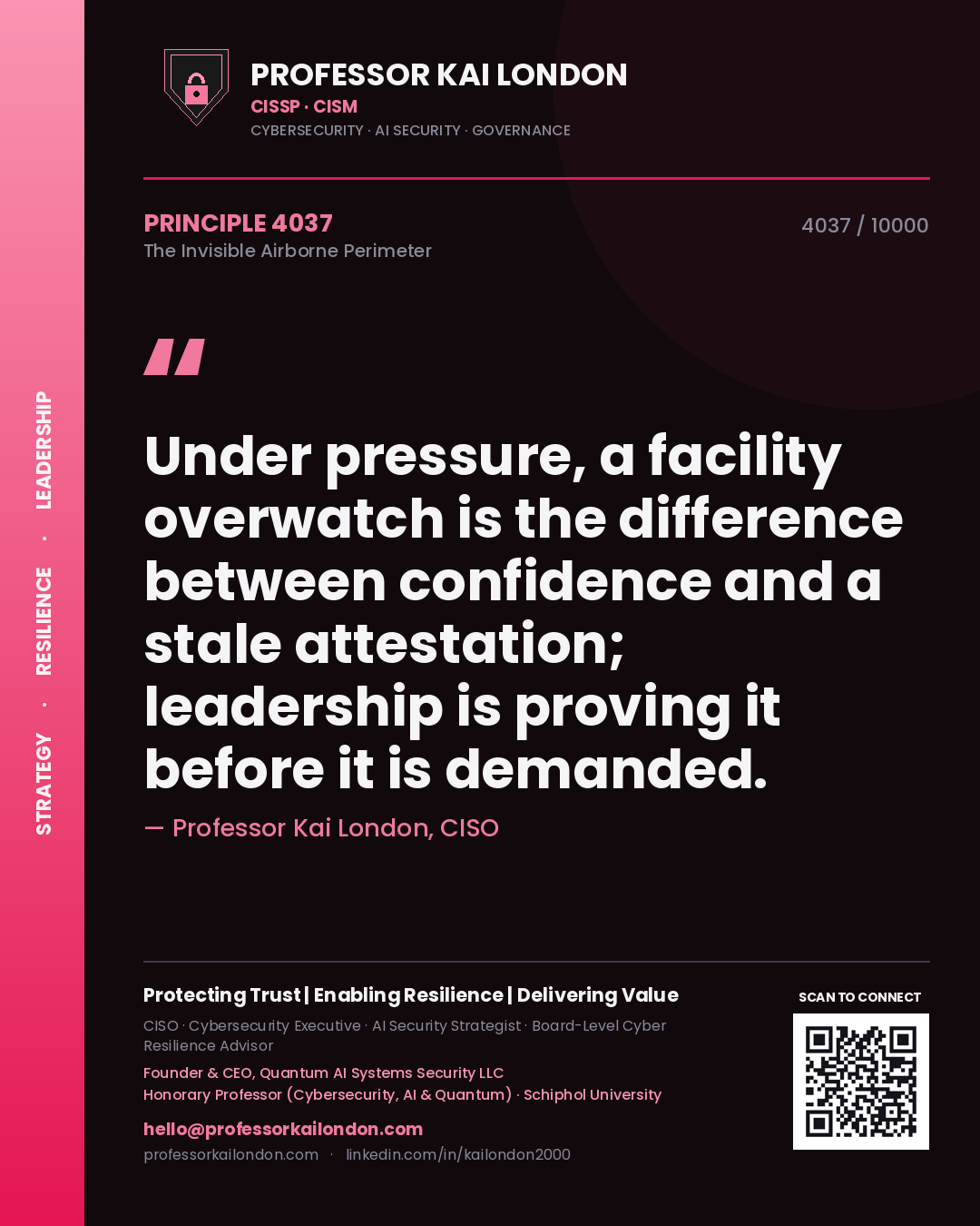 Professor Kai London principle 4037: Under pressure, a facility overwatch is the difference between confidence and a stale attestation; leadership is proving it before it is demanded.