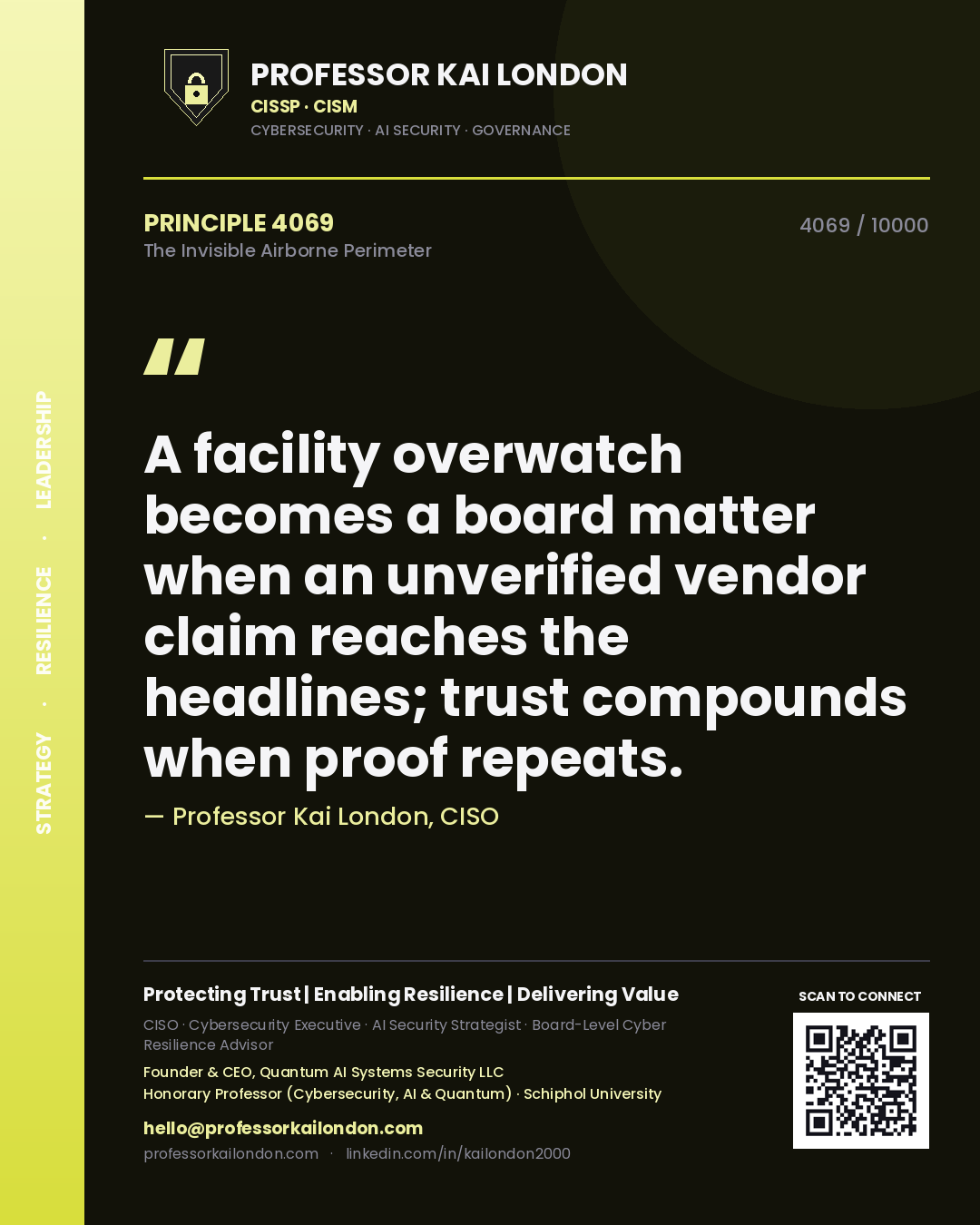 Professor Kai London principle 4069: A facility overwatch becomes a board matter when an unverified vendor claim reaches the headlines; trust compounds when proof repeats.