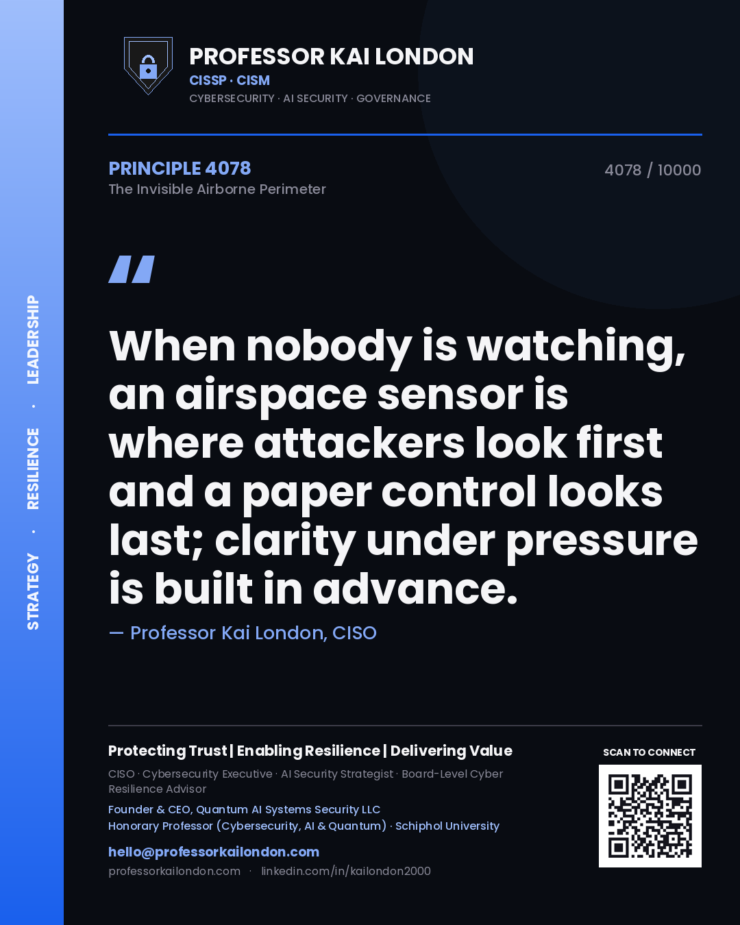 Professor Kai London principle 4078: When nobody is watching, an airspace sensor is where attackers look first and a paper control looks last; clarity under pressure is built in advance.