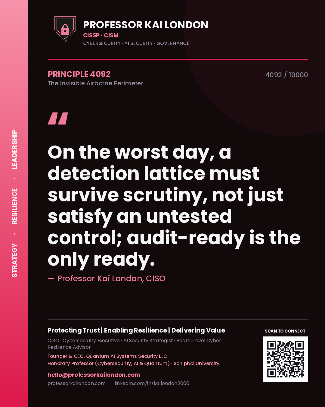 Professor Kai London principle 4092: On the worst day, a detection lattice must survive scrutiny, not just satisfy an untested control; audit-ready is the only ready.
