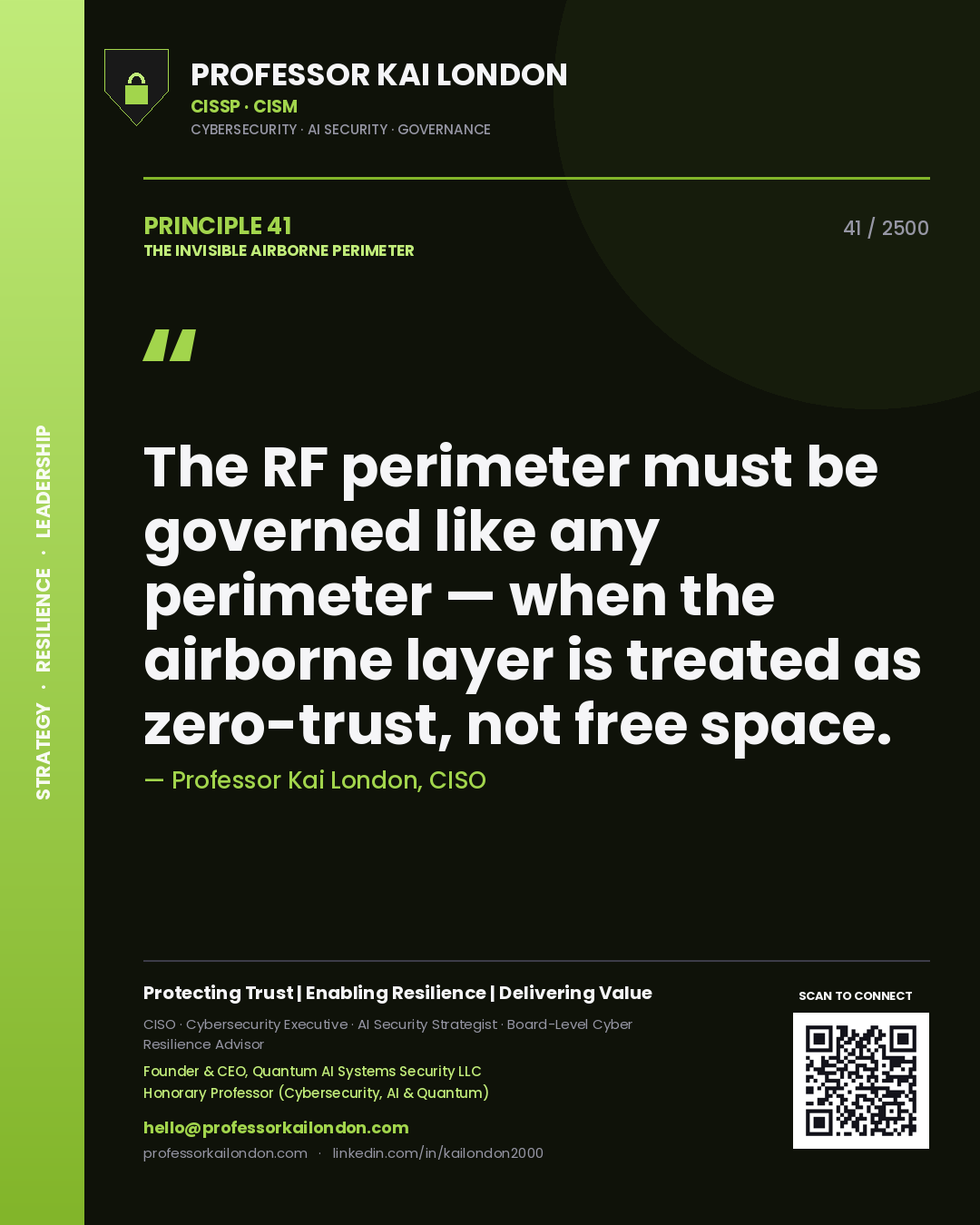 Professor Kai London principle 41: The RF perimeter must be governed like any perimeter — when the airborne layer is treated as zero-trust, not free space.