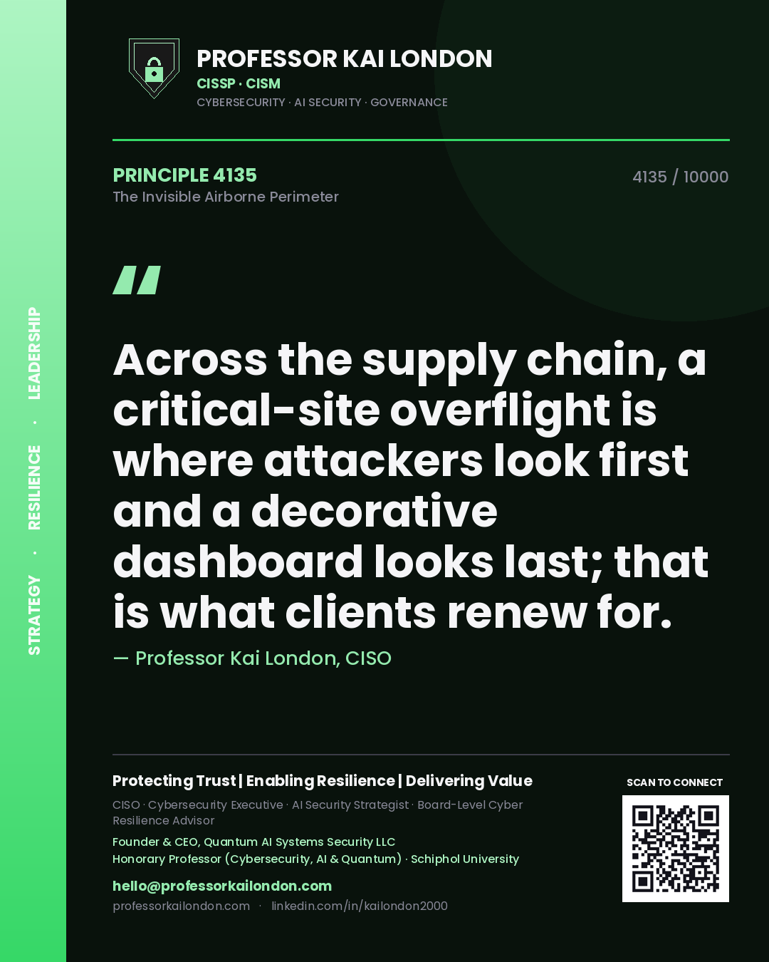Professor Kai London principle 4135: Across the supply chain, a critical-site overflight is where attackers look first and a decorative dashboard looks last; that is what clients renew for.