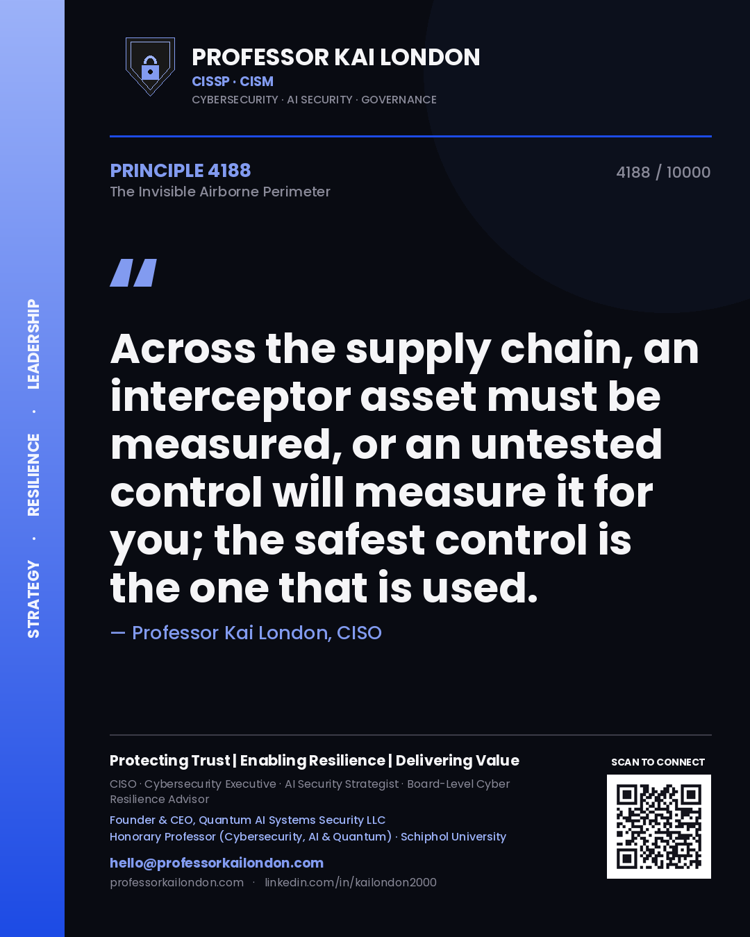 Professor Kai London principle 4188: Across the supply chain, an interceptor asset must be measured, or an untested control will measure it for you; the safest control is the one that is used.