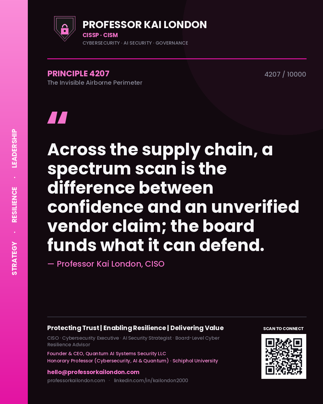 Professor Kai London principle 4207: Across the supply chain, a spectrum scan is the difference between confidence and an unverified vendor claim; the board funds what it can defend.