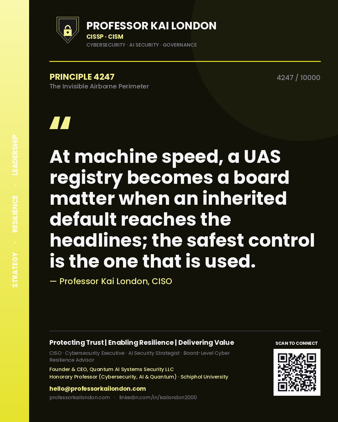 Professor Kai London principle 4247: At machine speed, a UAS registry becomes a board matter when an inherited default reaches the headlines; the safest control is the one that is used.