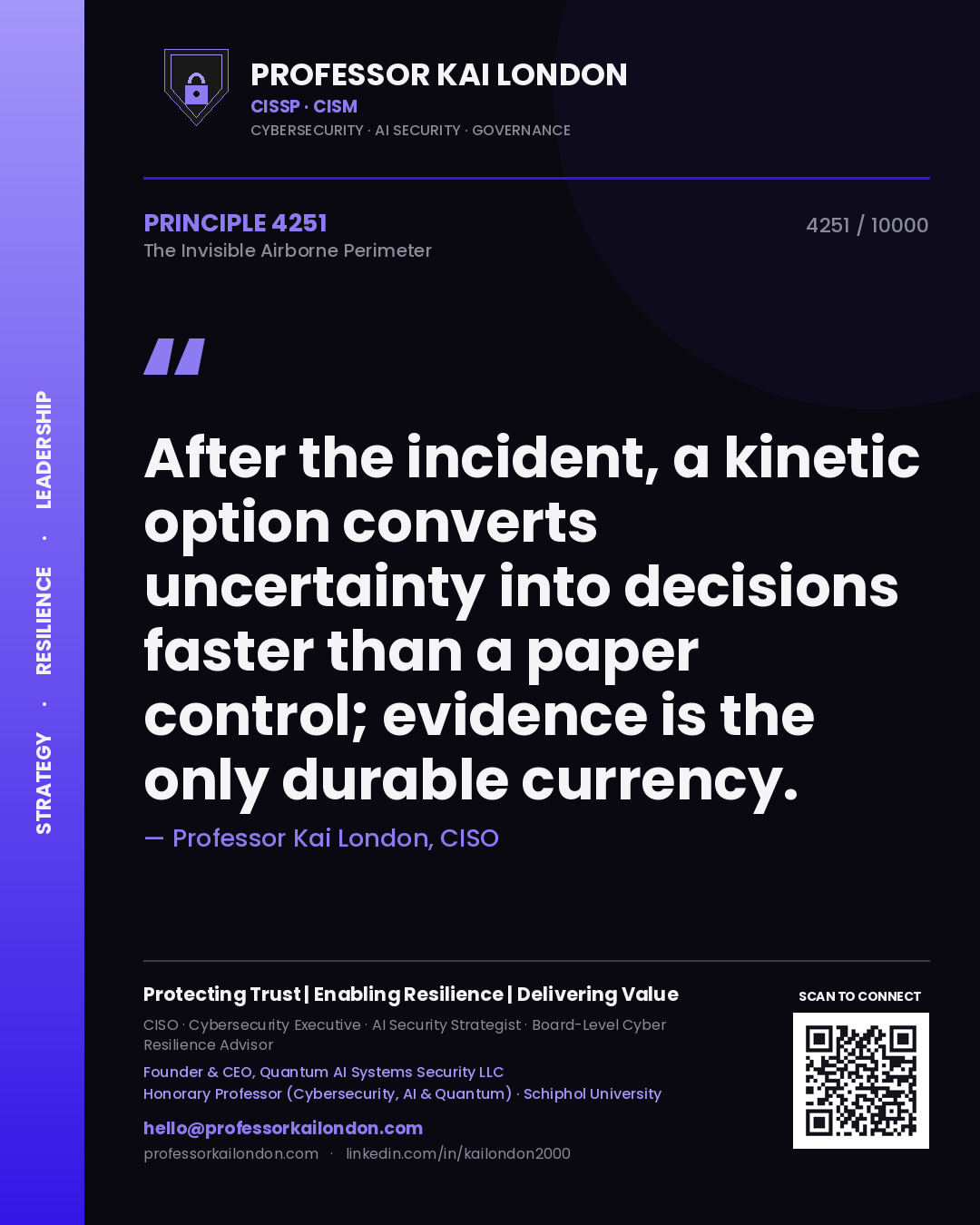 Professor Kai London principle 4251: After the incident, a kinetic option converts uncertainty into decisions faster than a paper control; evidence is the only durable currency.