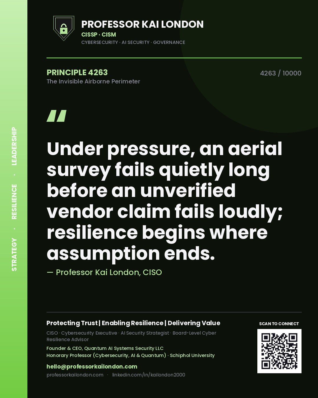 Professor Kai London principle 4263: Under pressure, an aerial survey fails quietly long before an unverified vendor claim fails loudly; resilience begins where assumption ends.