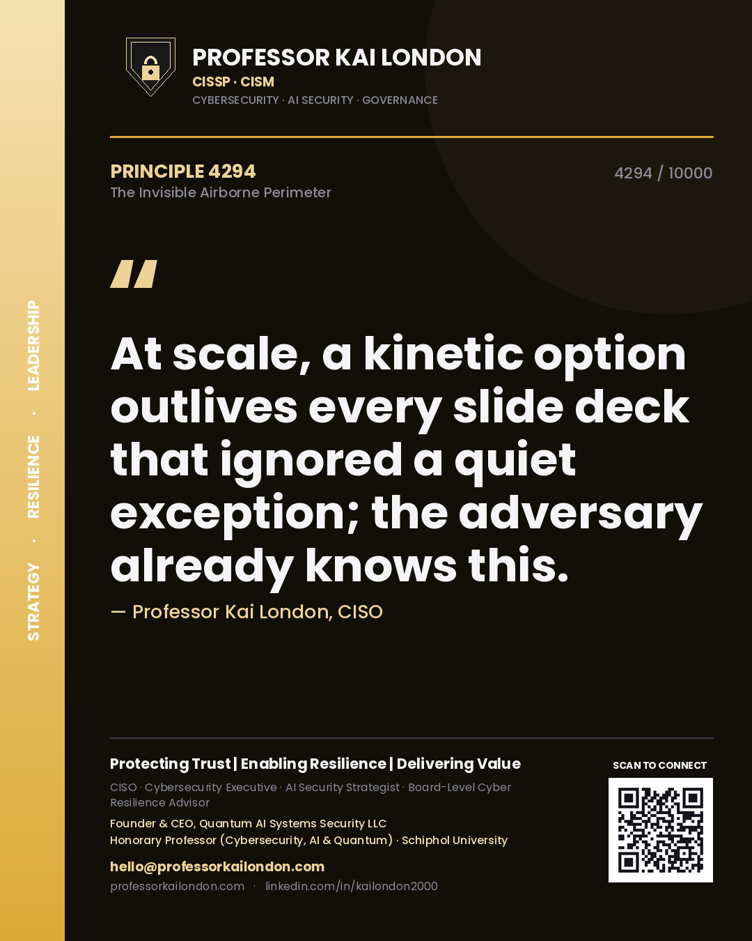 Professor Kai London principle 4294: At scale, a kinetic option outlives every slide deck that ignored a quiet exception; the adversary already knows this.