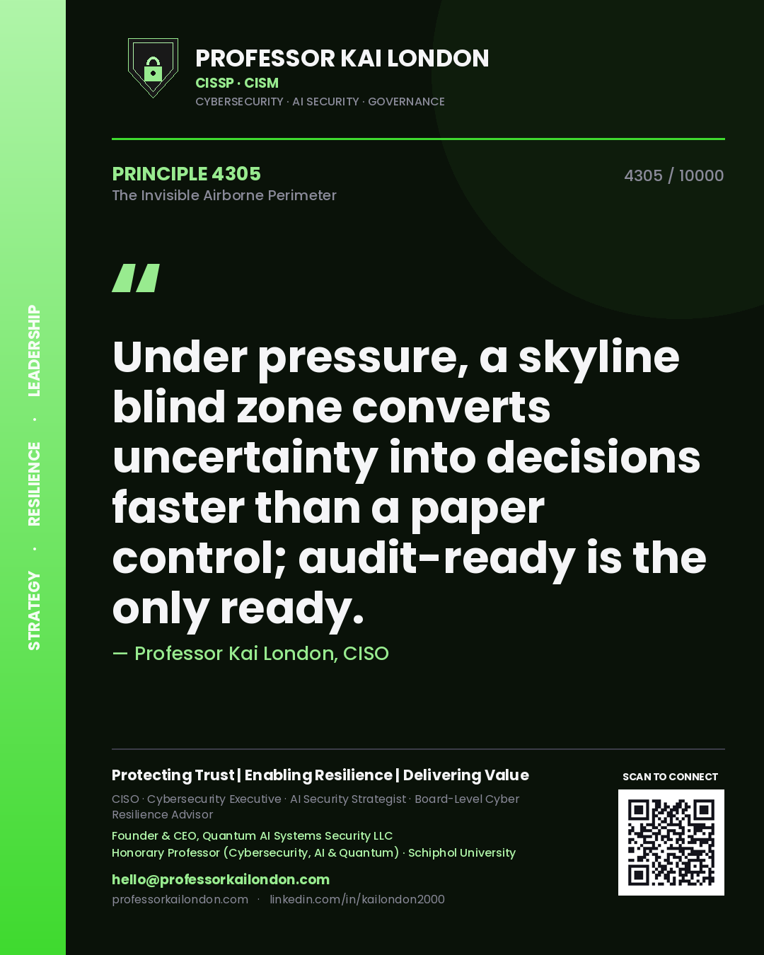 Professor Kai London principle 4305: Under pressure, a skyline blind zone converts uncertainty into decisions faster than a paper control; audit-ready is the only ready.
