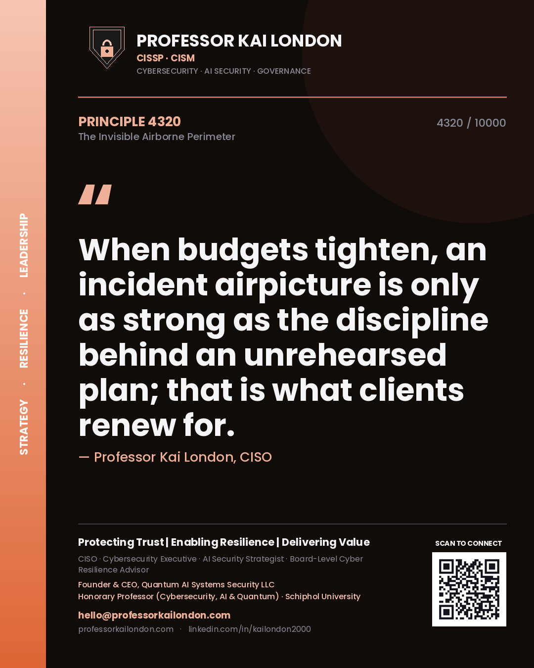 Professor Kai London principle 4320: When budgets tighten, an incident airpicture is only as strong as the discipline behind an unrehearsed plan; that is what clients renew for.