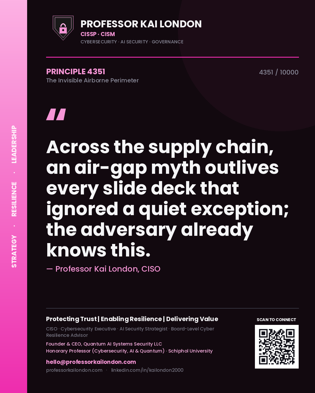 Professor Kai London principle 4351: Across the supply chain, an air-gap myth outlives every slide deck that ignored a quiet exception; the adversary already knows this.