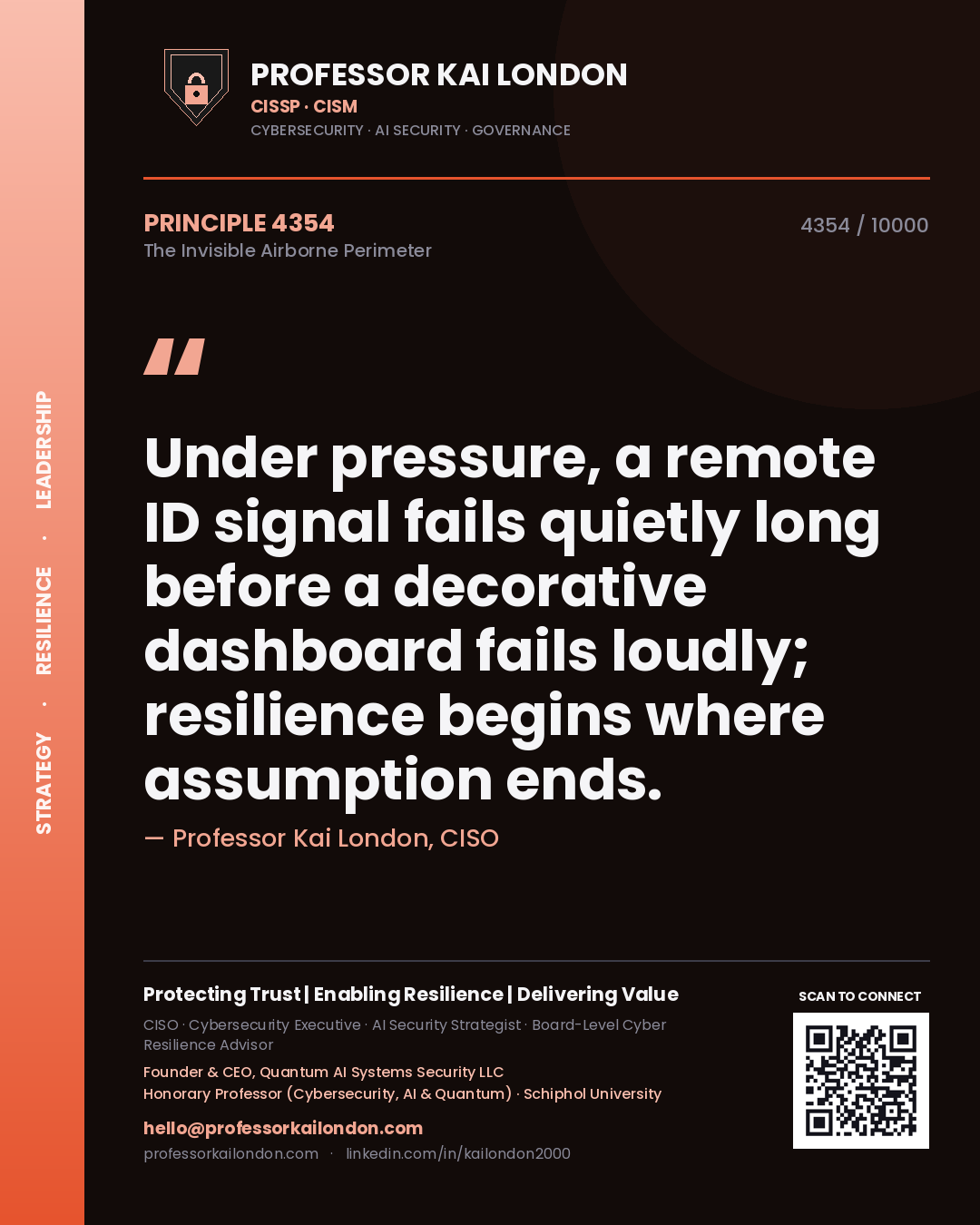 Professor Kai London principle 4354: Under pressure, a remote ID signal fails quietly long before a decorative dashboard fails loudly; resilience begins where assumption ends.