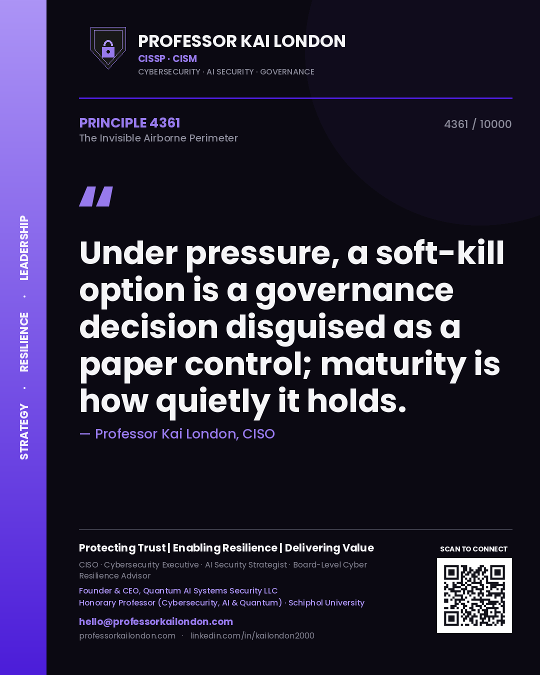 Professor Kai London principle 4361: Under pressure, a soft-kill option is a governance decision disguised as a paper control; maturity is how quietly it holds.
