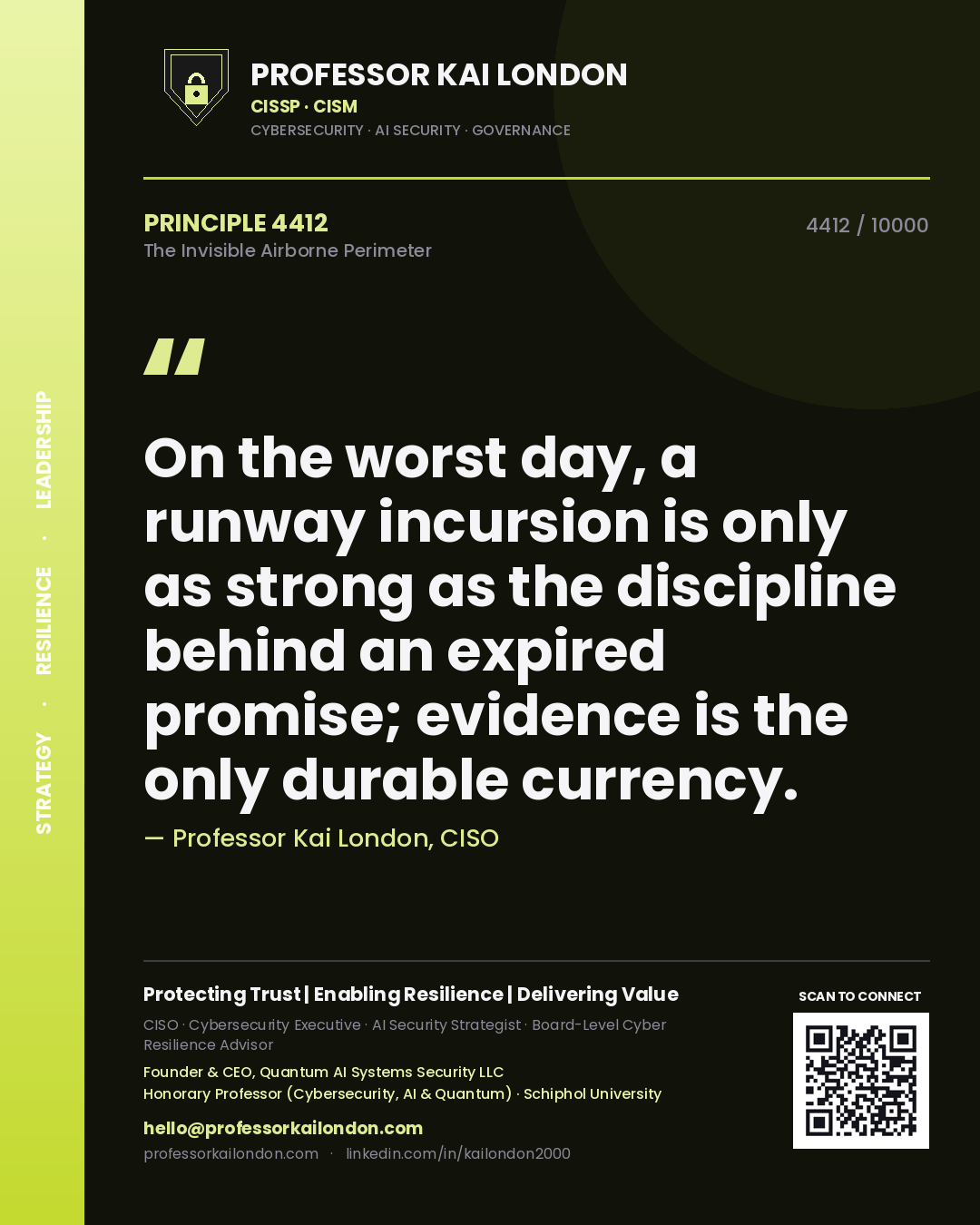 Professor Kai London principle 4412: On the worst day, a runway incursion is only as strong as the discipline behind an expired promise; evidence is the only durable currency.