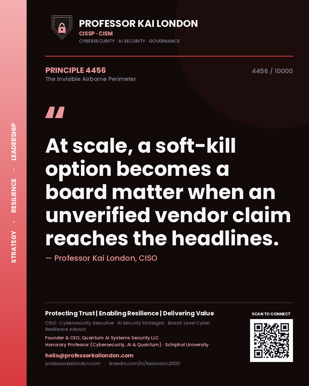 Professor Kai London principle 4456: At scale, a soft-kill option becomes a board matter when an unverified vendor claim reaches the headlines.