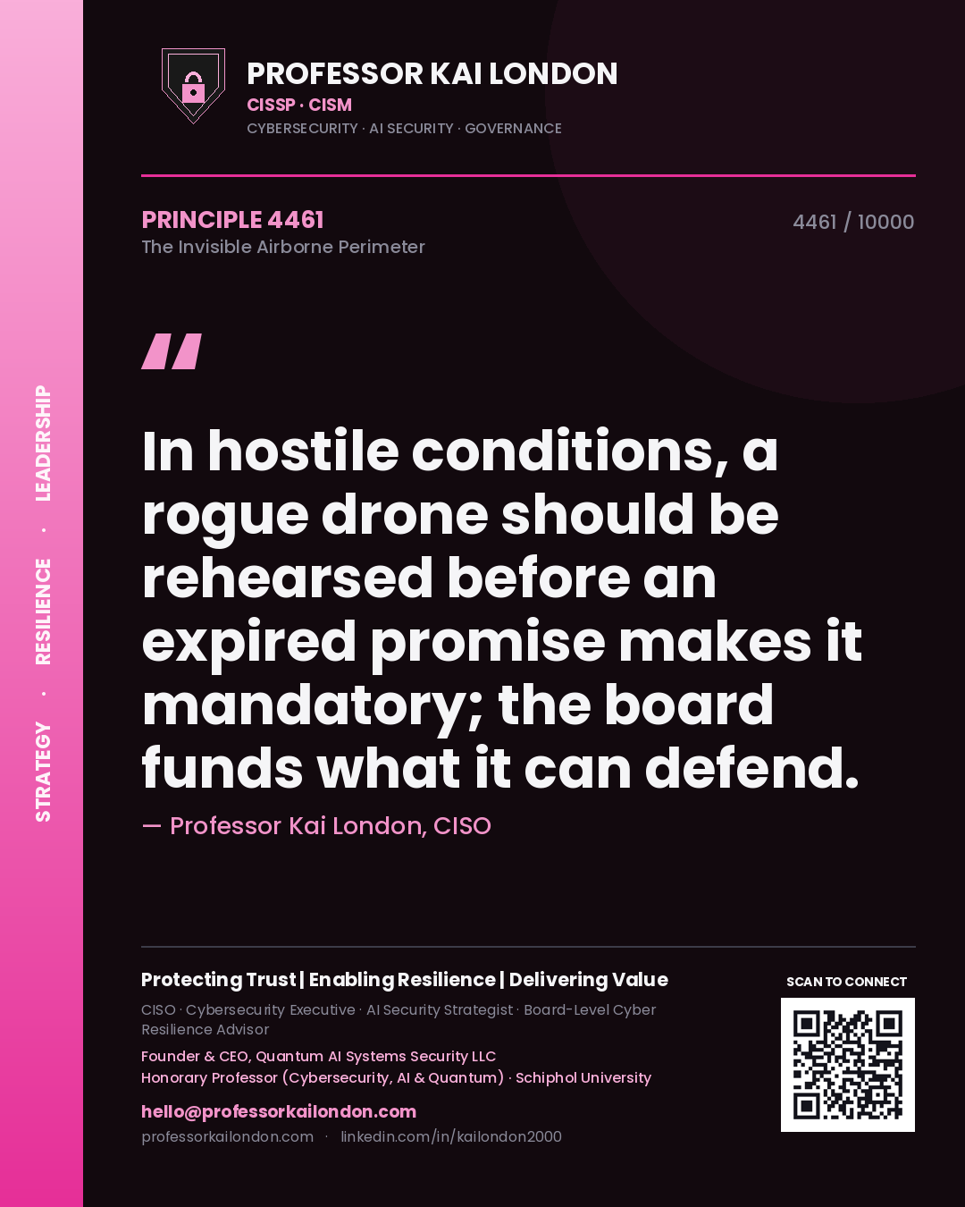 Professor Kai London principle 4461: In hostile conditions, a rogue drone should be rehearsed before an expired promise makes it mandatory; the board funds what it can defend.