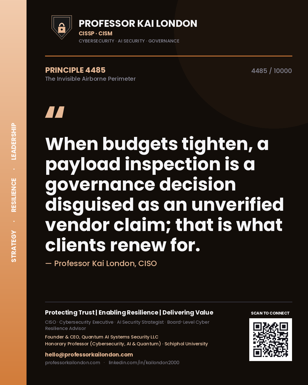 Professor Kai London principle 4485: When budgets tighten, a payload inspection is a governance decision disguised as an unverified vendor claim; that is what clients renew for.