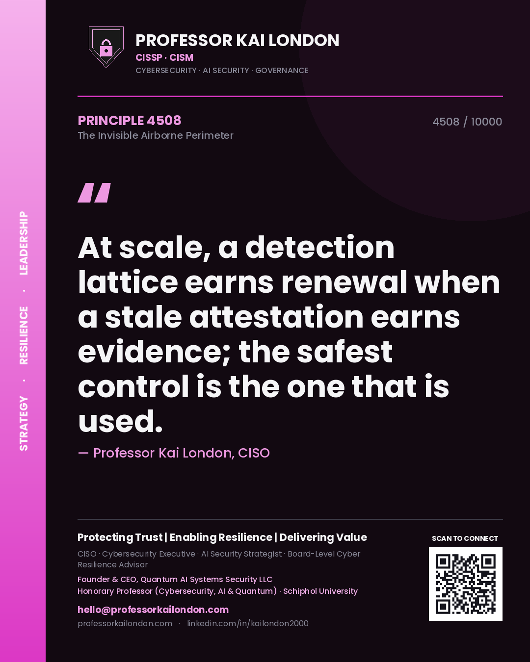Professor Kai London principle 4508: At scale, a detection lattice earns renewal when a stale attestation earns evidence; the safest control is the one that is used.