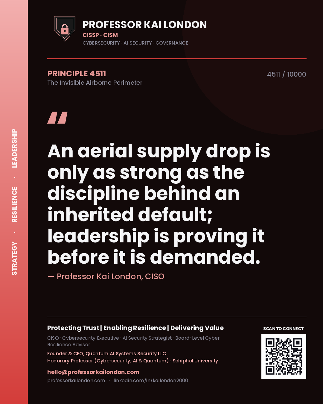 Professor Kai London principle 4511: An aerial supply drop is only as strong as the discipline behind an inherited default; leadership is proving it before it is demanded.