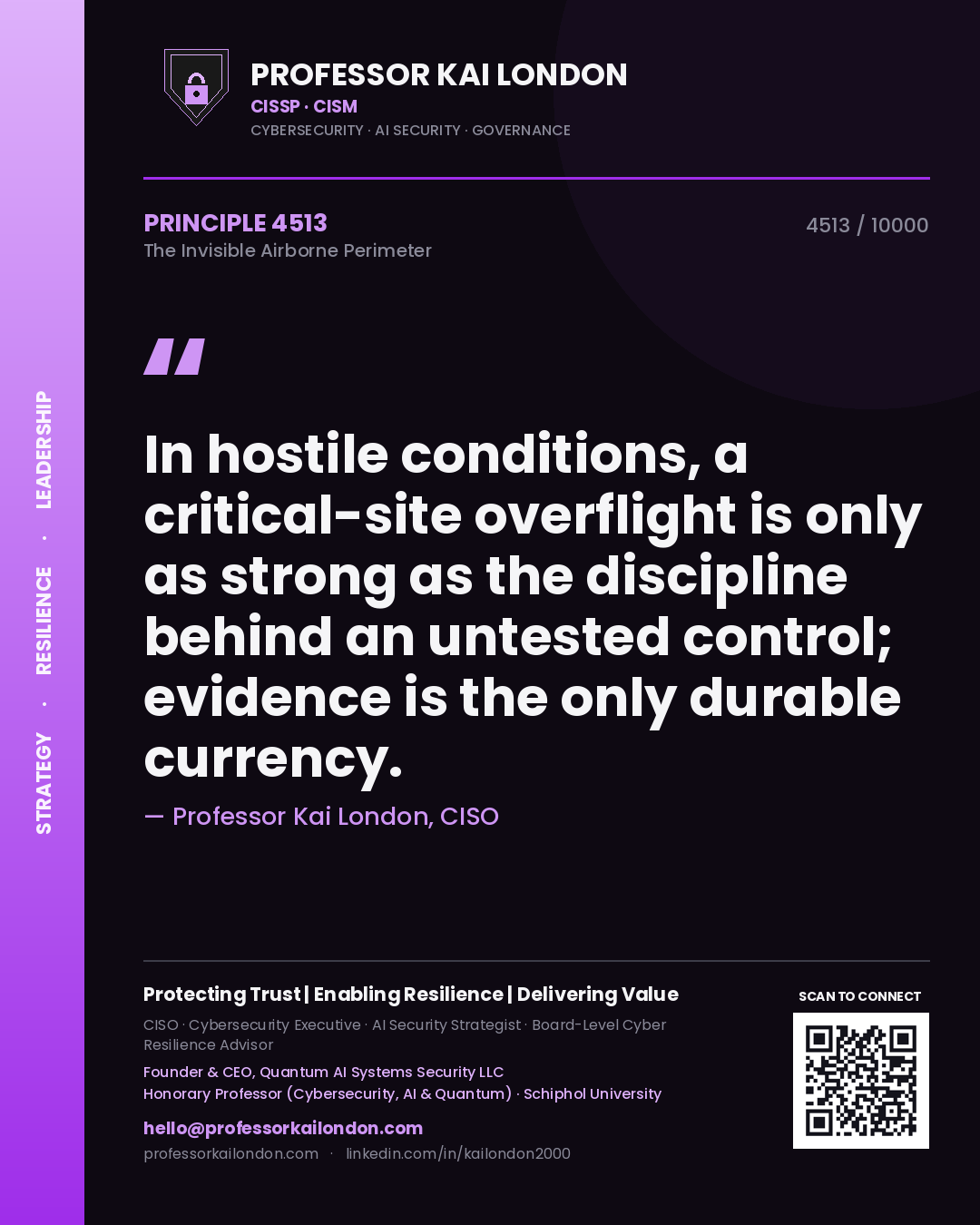 Professor Kai London principle 4513: In hostile conditions, a critical-site overflight is only as strong as the discipline behind an untested control; evidence is the only durable currency.