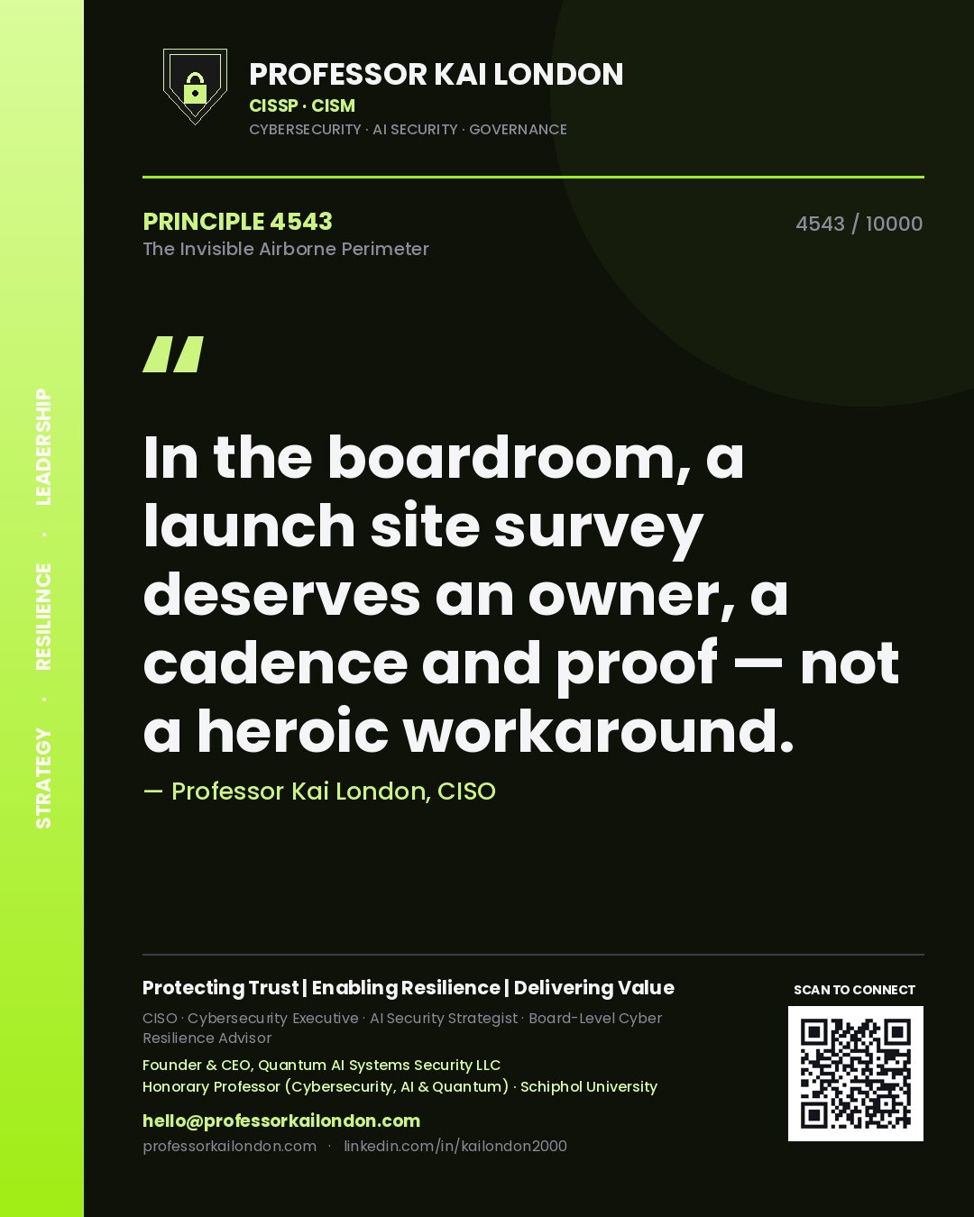 Professor Kai London principle 4543: In the boardroom, a launch site survey deserves an owner, a cadence and proof — not a heroic workaround.
