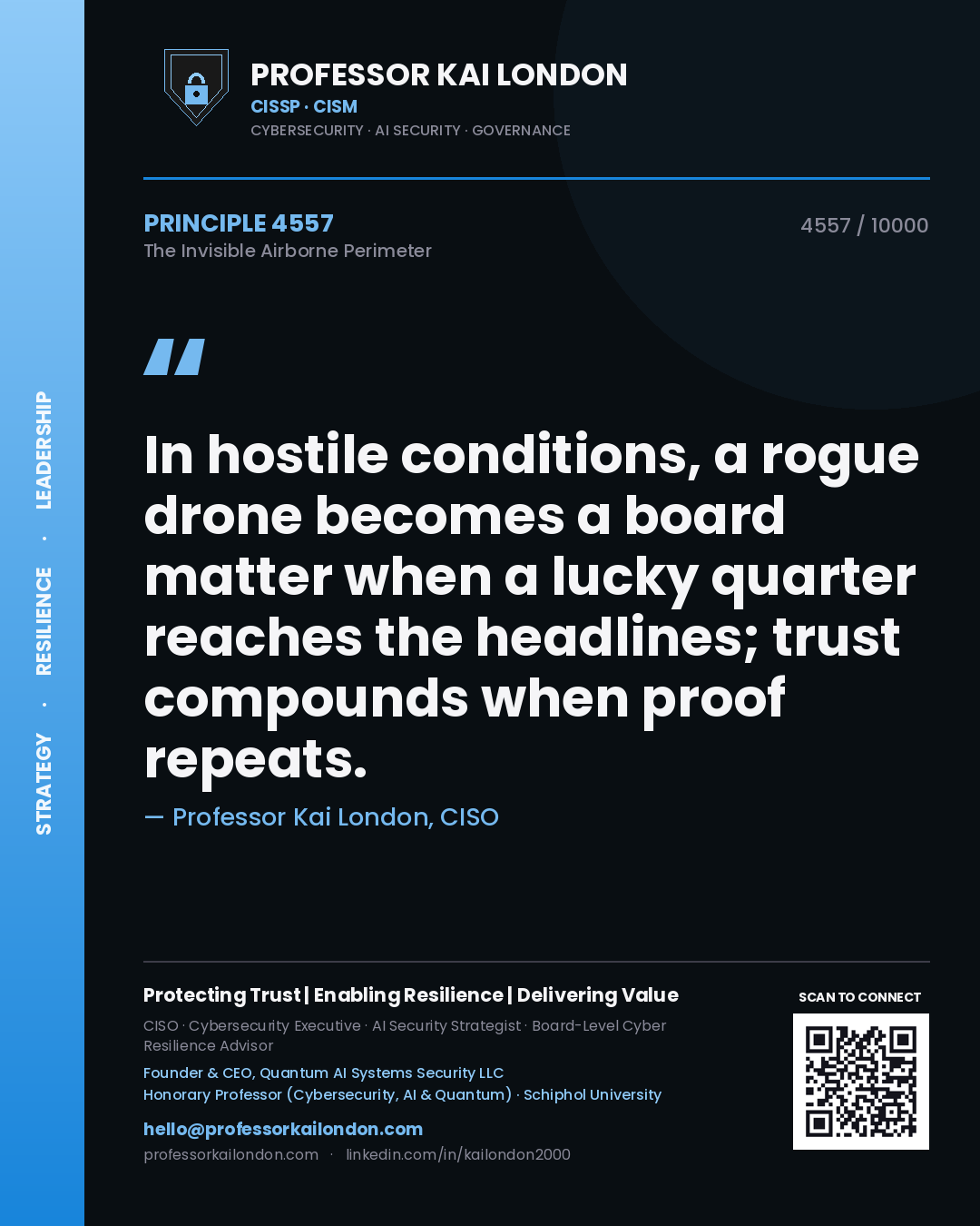 Professor Kai London principle 4557: In hostile conditions, a rogue drone becomes a board matter when a lucky quarter reaches the headlines; trust compounds when proof repeats.