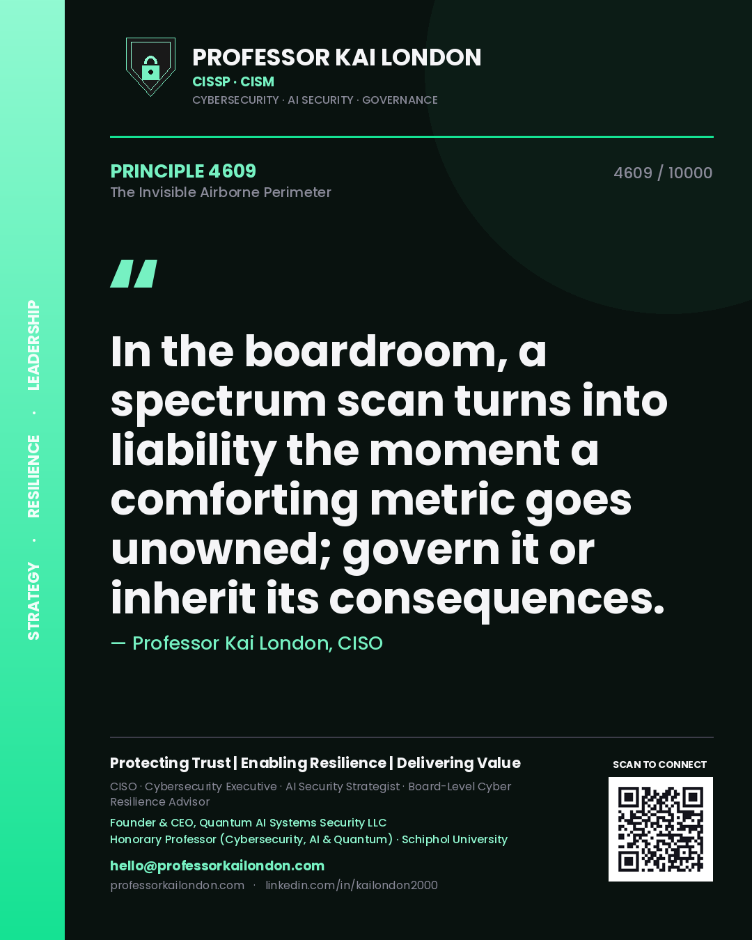 Professor Kai London principle 4609: In the boardroom, a spectrum scan turns into liability the moment a comforting metric goes unowned; govern it or inherit its consequences.