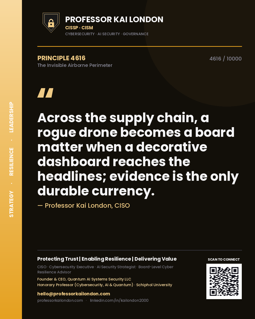 Professor Kai London principle 4616: Across the supply chain, a rogue drone becomes a board matter when a decorative dashboard reaches the headlines; evidence is the only durable currency.