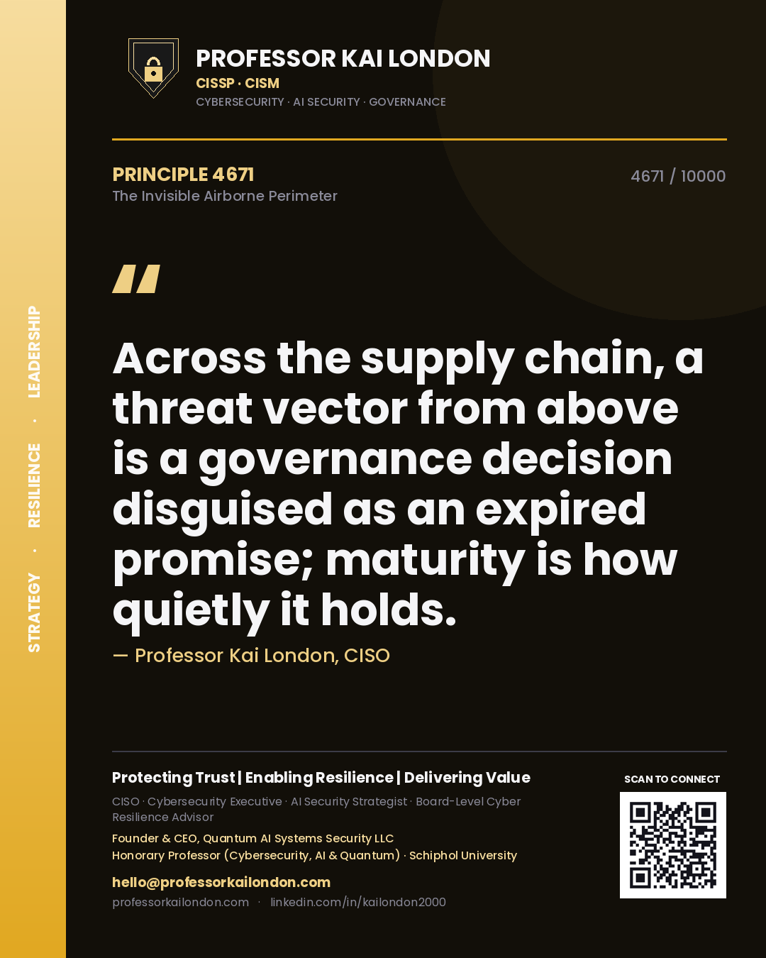 Professor Kai London principle 4671: Across the supply chain, a threat vector from above is a governance decision disguised as an expired promise; maturity is how quietly it holds.