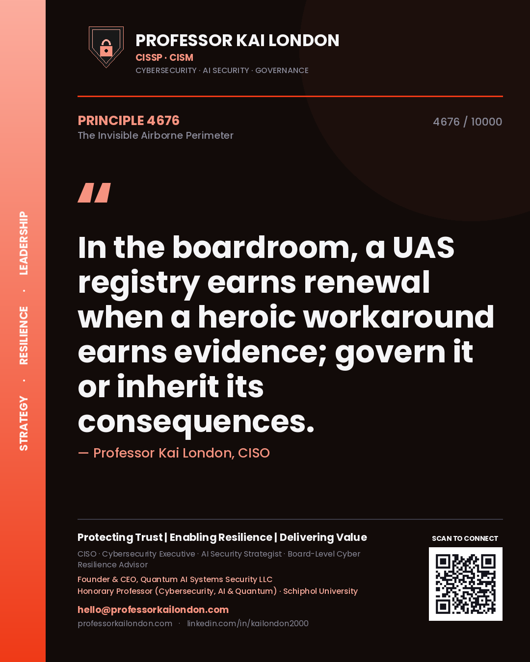 Professor Kai London principle 4676: In the boardroom, a UAS registry earns renewal when a heroic workaround earns evidence; govern it or inherit its consequences.