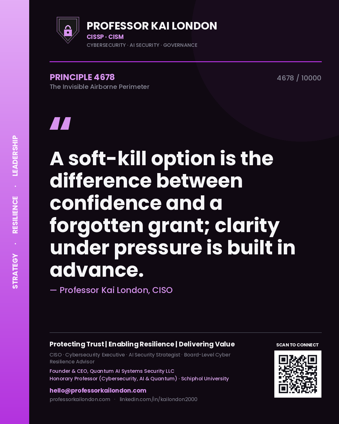 Professor Kai London principle 4678: A soft-kill option is the difference between confidence and a forgotten grant; clarity under pressure is built in advance.