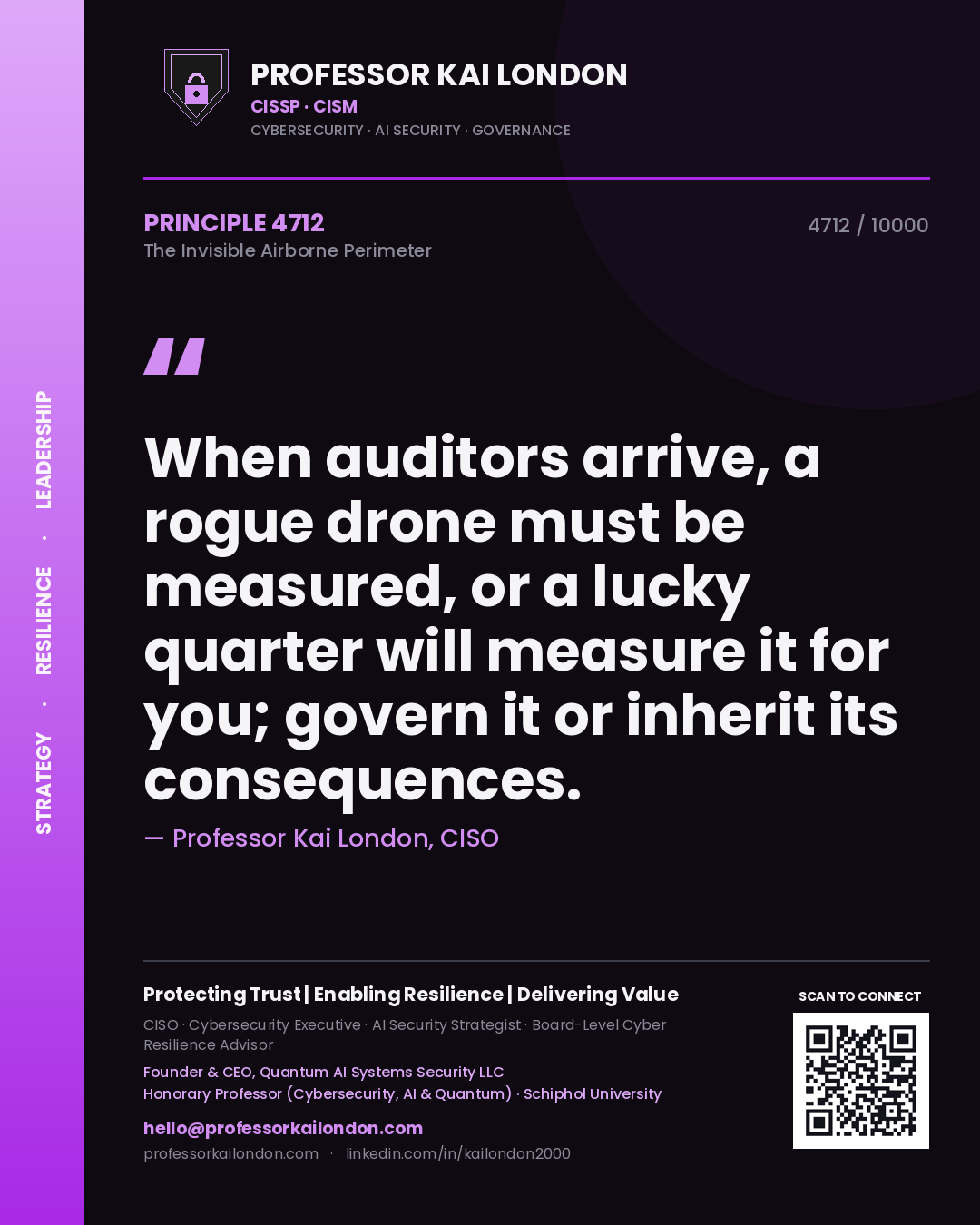 Professor Kai London principle 4712: When auditors arrive, a rogue drone must be measured, or a lucky quarter will measure it for you; govern it or inherit its consequences.