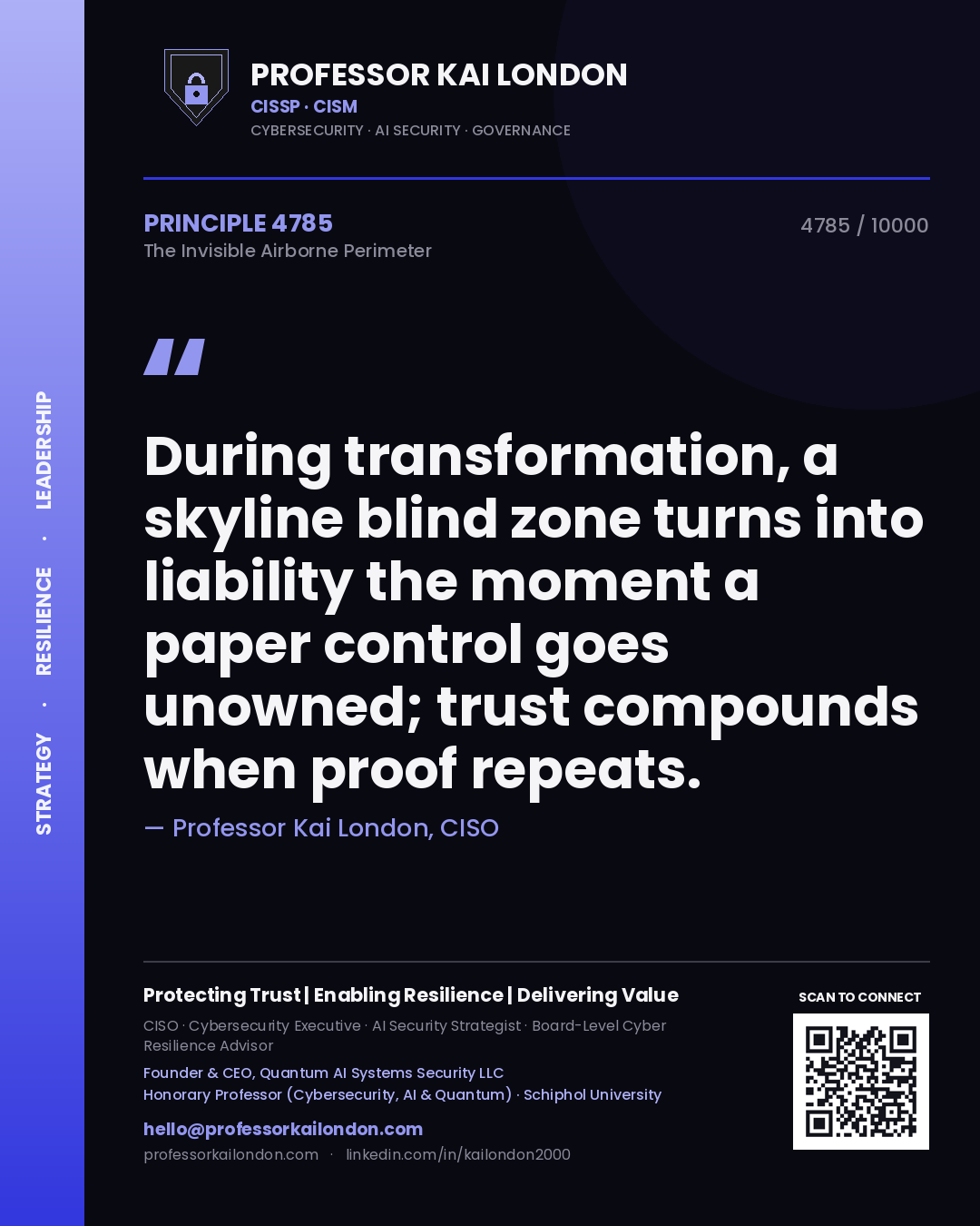 Professor Kai London principle 4785: During transformation, a skyline blind zone turns into liability the moment a paper control goes unowned; trust compounds when proof repeats.