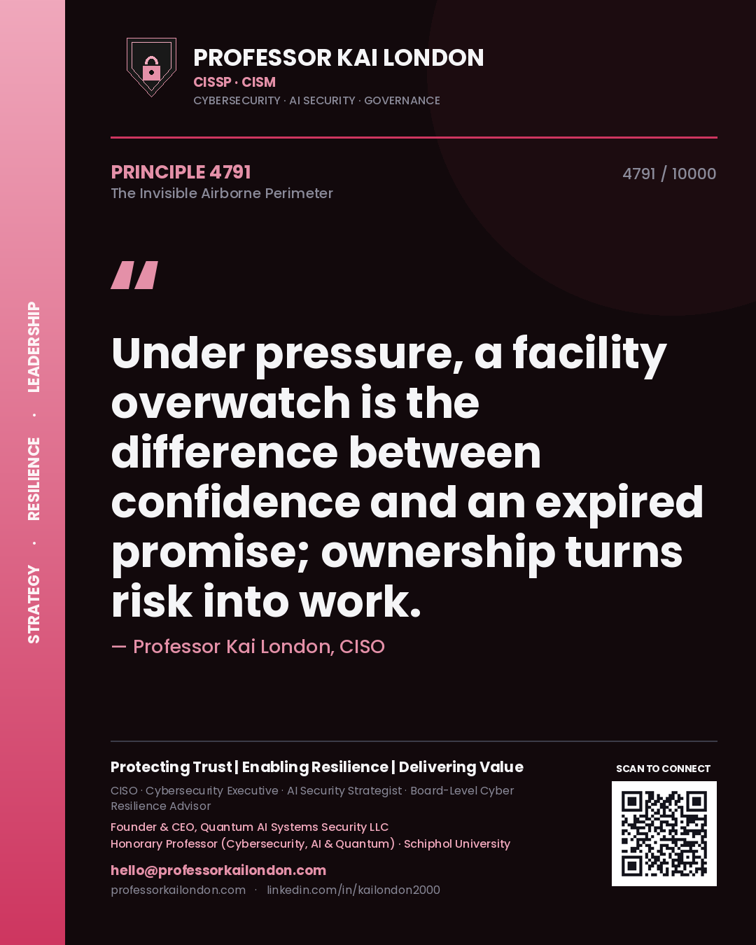 Professor Kai London principle 4791: Under pressure, a facility overwatch is the difference between confidence and an expired promise; ownership turns risk into work.