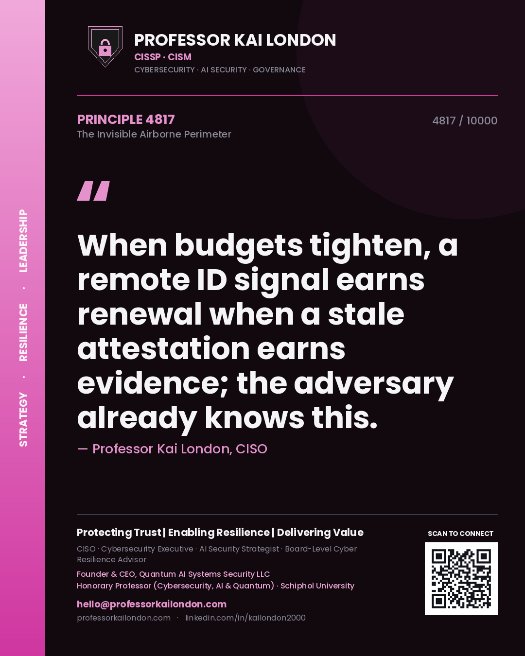 Professor Kai London principle 4817: When budgets tighten, a remote ID signal earns renewal when a stale attestation earns evidence; the adversary already knows this.