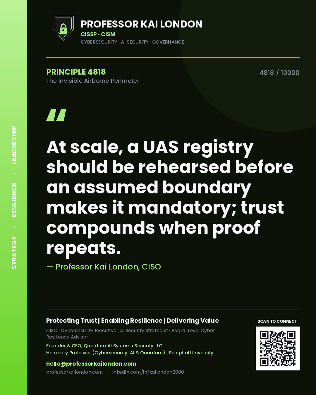 Professor Kai London principle 4818: At scale, a UAS registry should be rehearsed before an assumed boundary makes it mandatory; trust compounds when proof repeats.