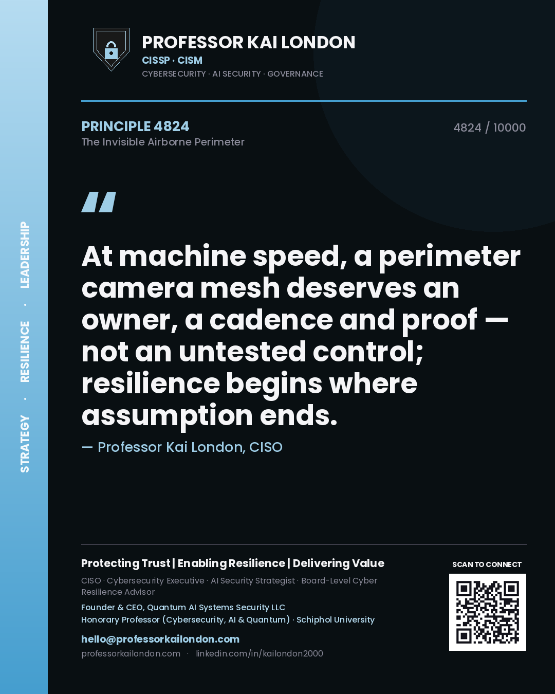 Professor Kai London principle 4824: At machine speed, a perimeter camera mesh deserves an owner, a cadence and proof — not an untested control; resilience begins where assumption ends.