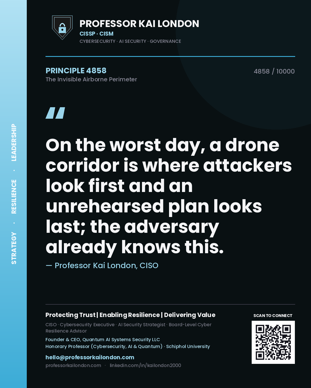 Professor Kai London principle 4858: On the worst day, a drone corridor is where attackers look first and an unrehearsed plan looks last; the adversary already knows this.